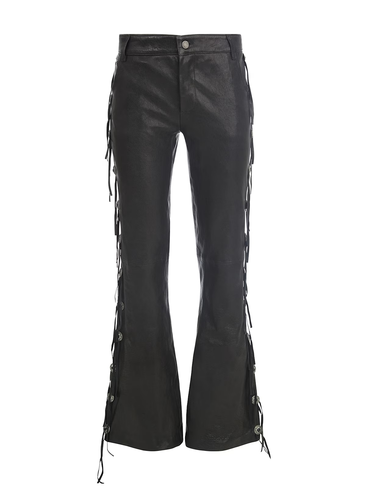 leather fringe pants - Black
