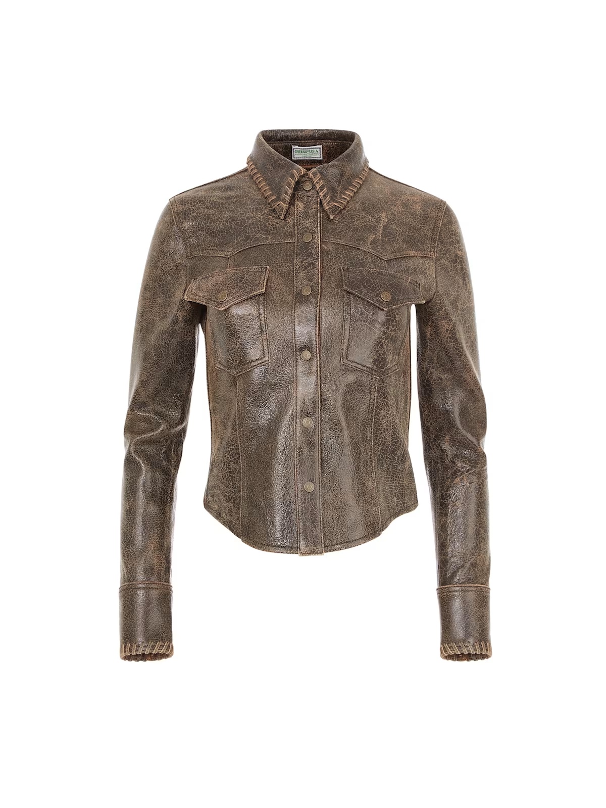crackle leather jacket - Brown