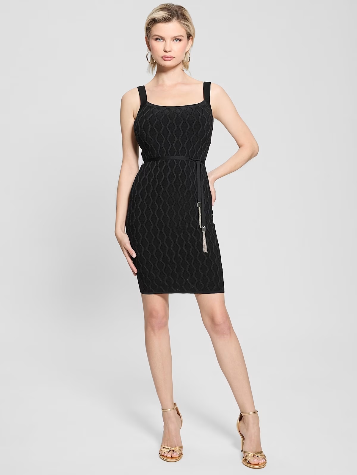 Genna Diamond Knit Sweater Dress - Black