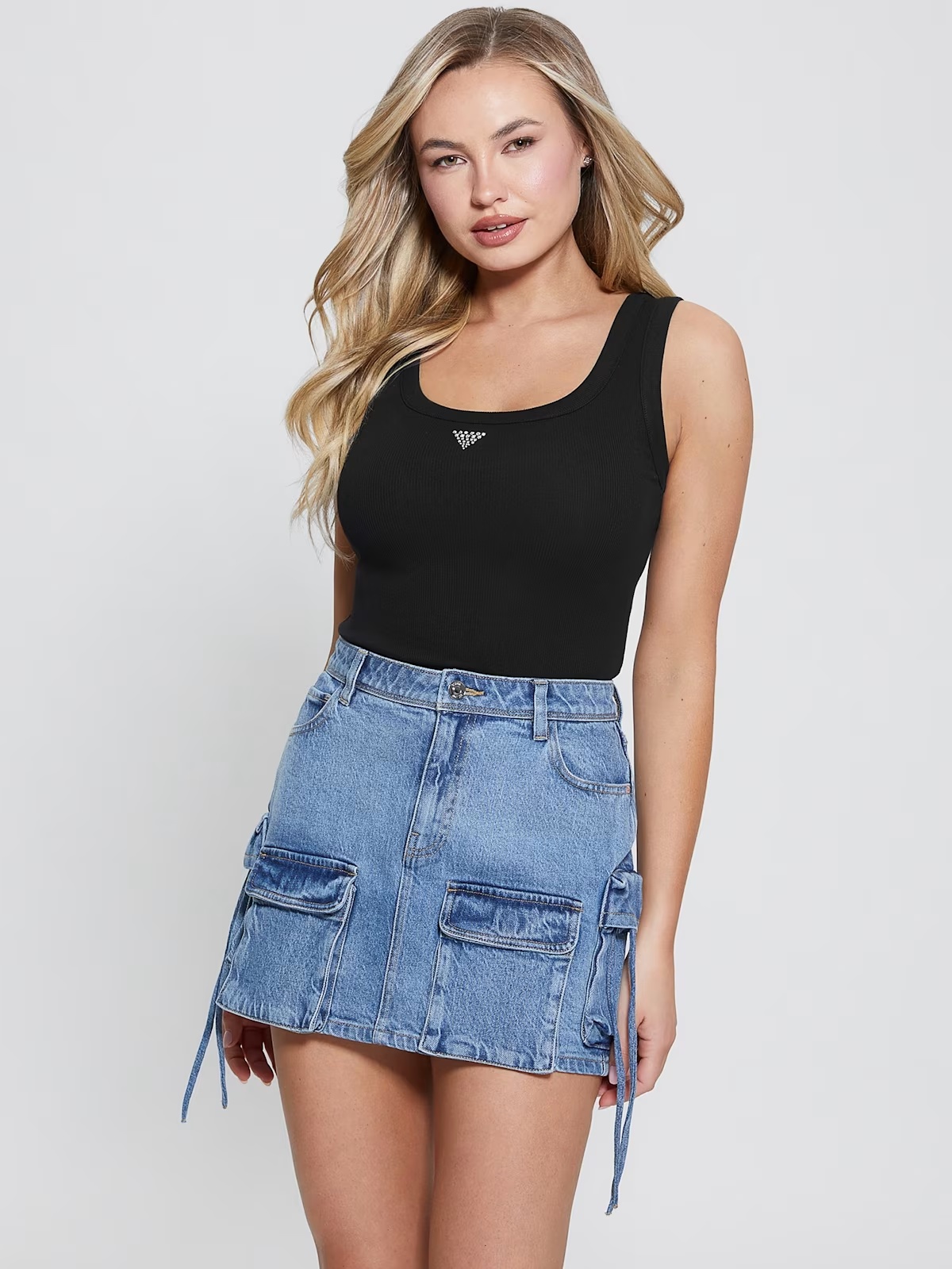 Eco Triangle Bling Ribbed Tank - Black