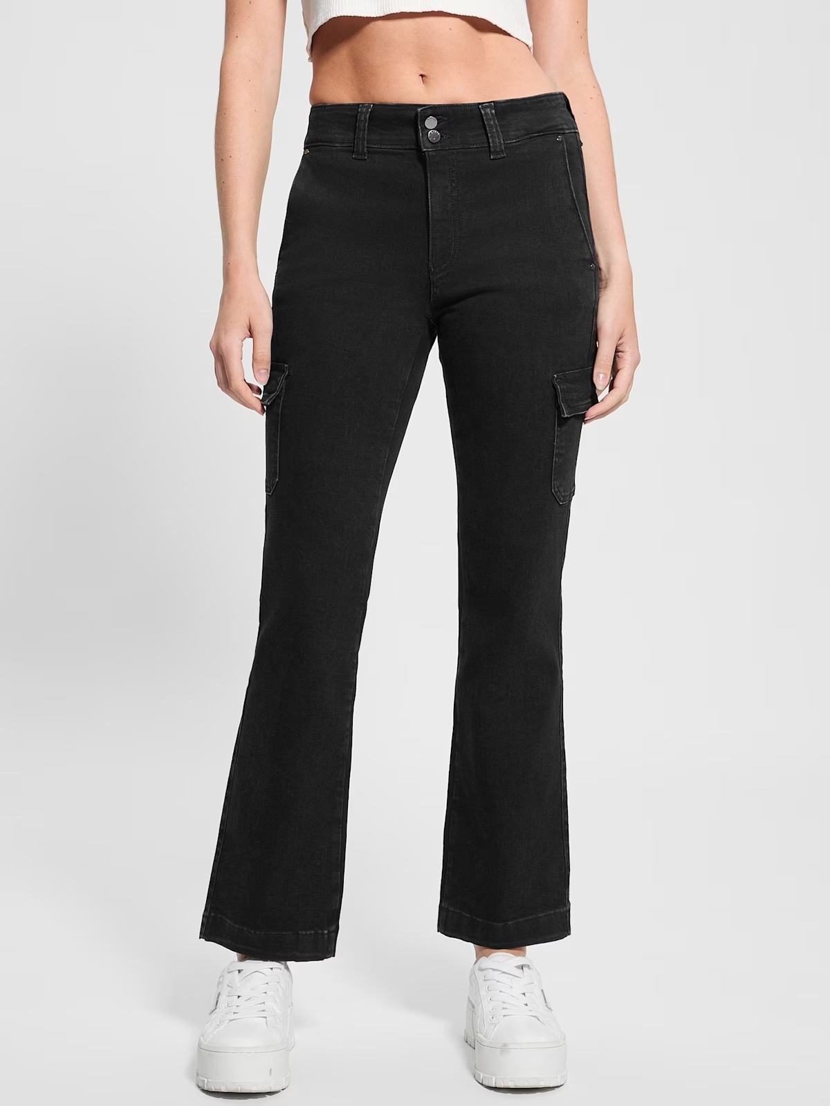 Cargo Mini Bootcut Jeans - Black