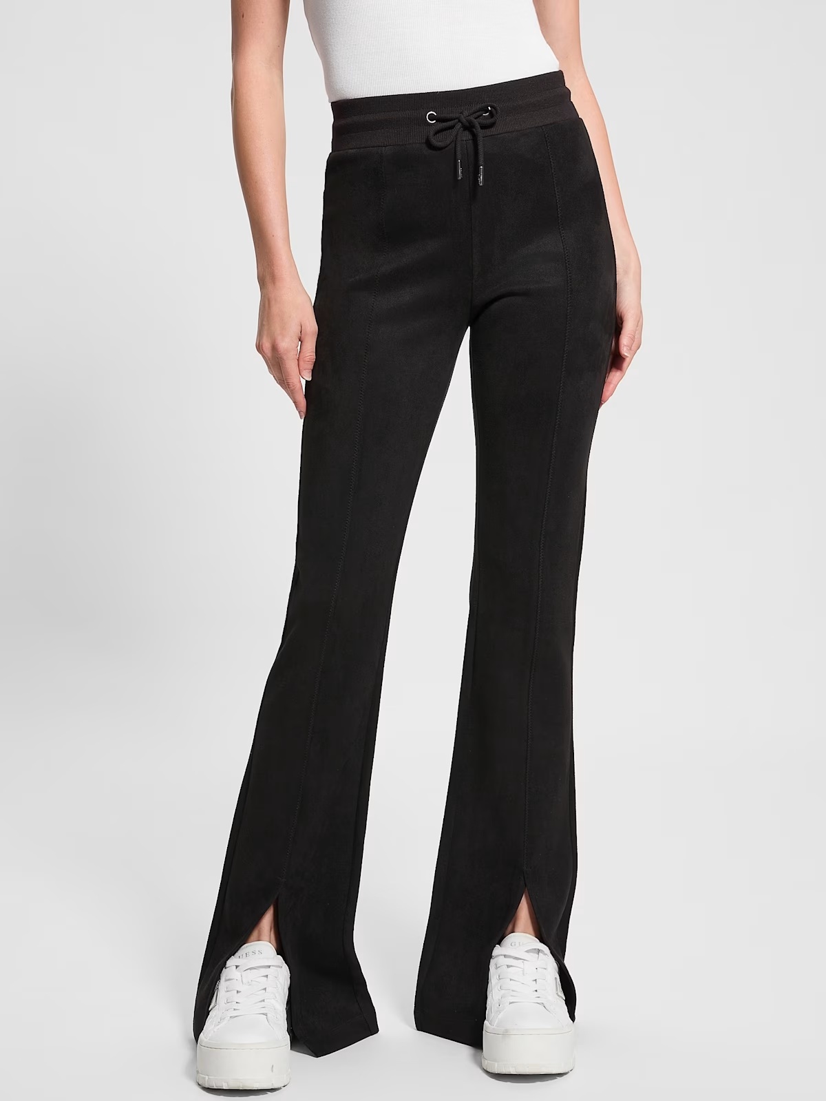 Eco Sueded Scuba-Knit Pants - Black