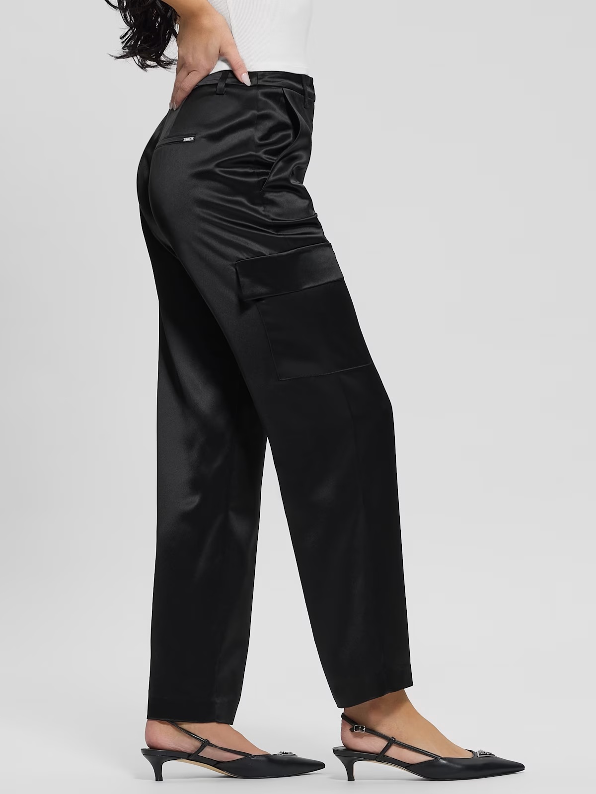 Megan Cargo Satin Pants - Black