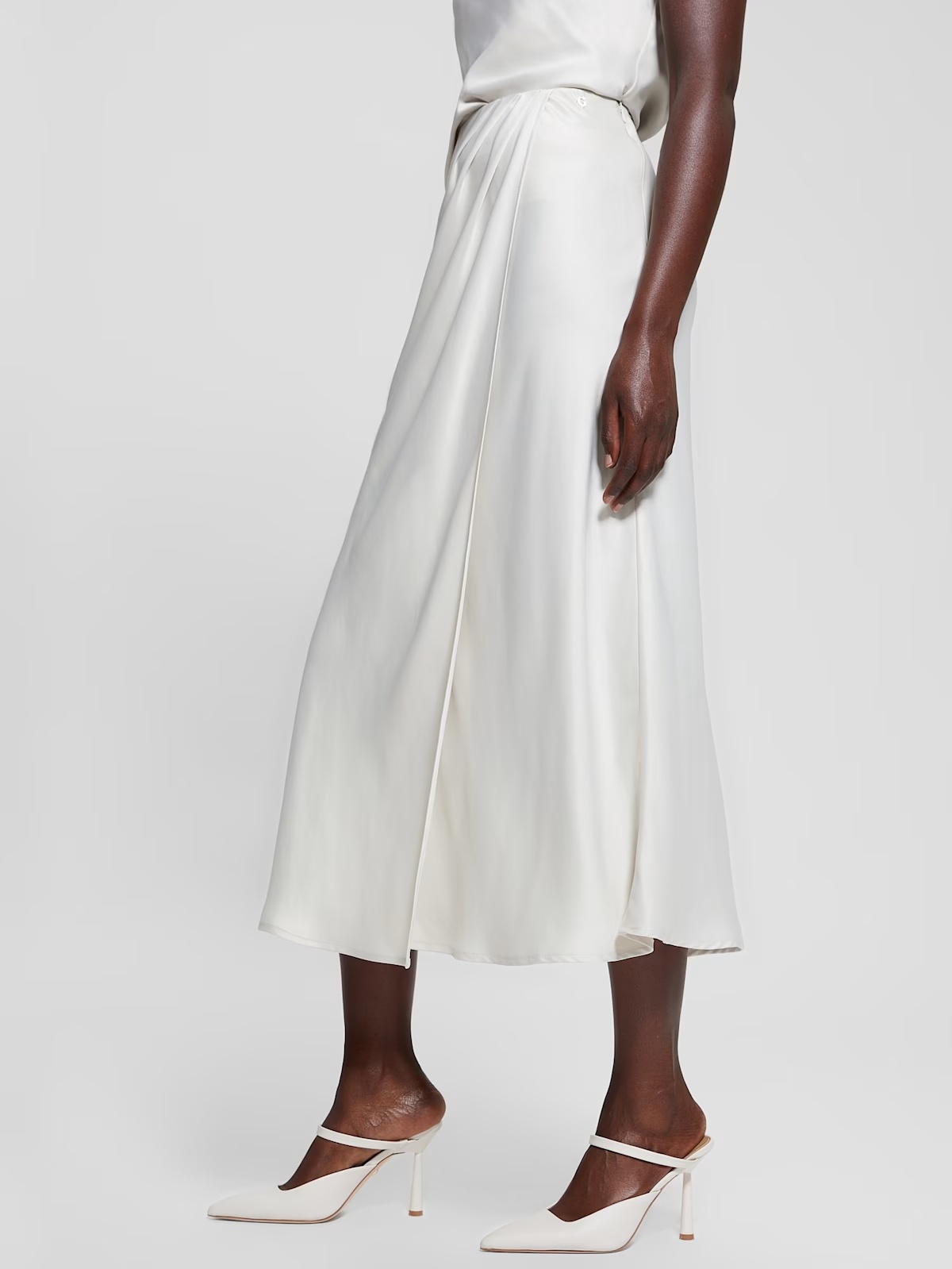Eco Anastasia Midi Satin Skirt - White