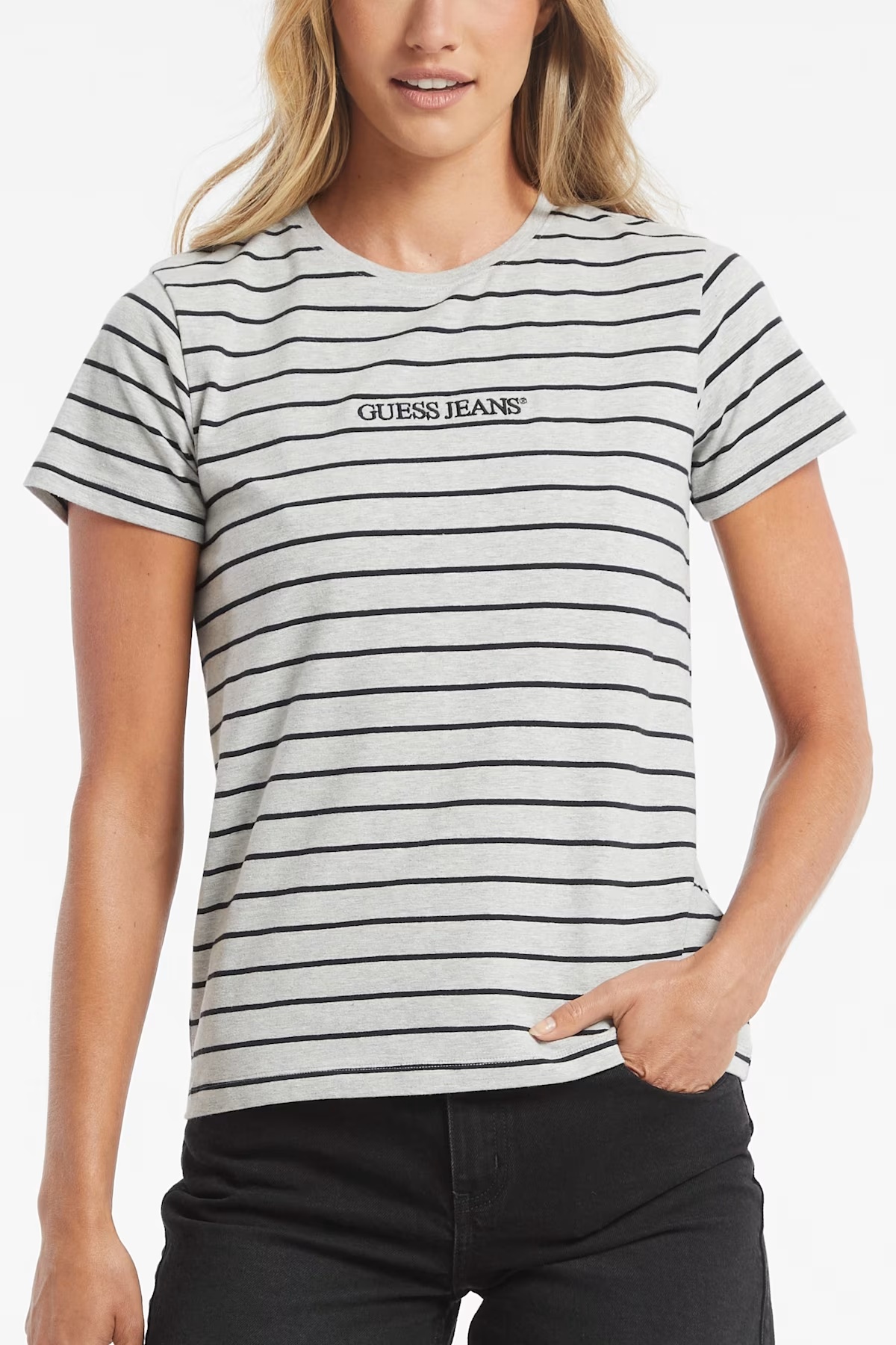 Classic Embroidered Logo Striped Tee - Grey