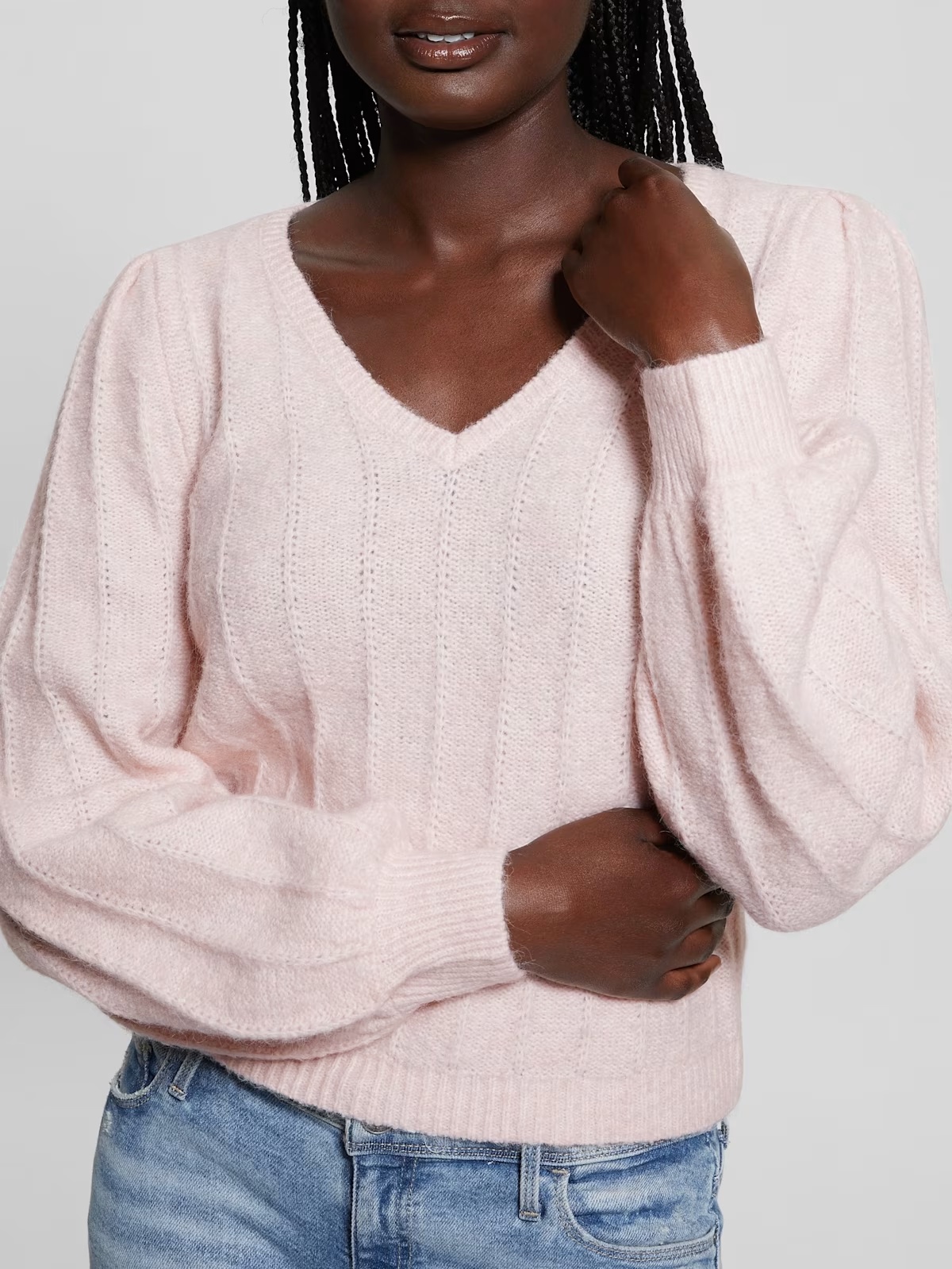 Madeline Textured V-Neck Sweater - Pink