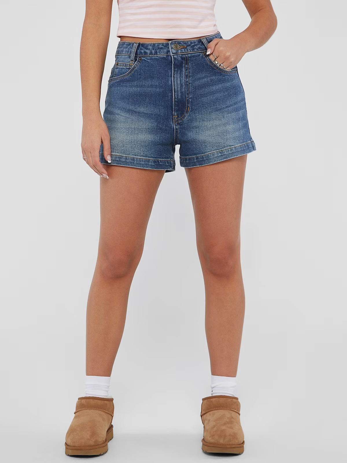 GUESS Originals Kit Classic High-Waisted Shorts - Blue