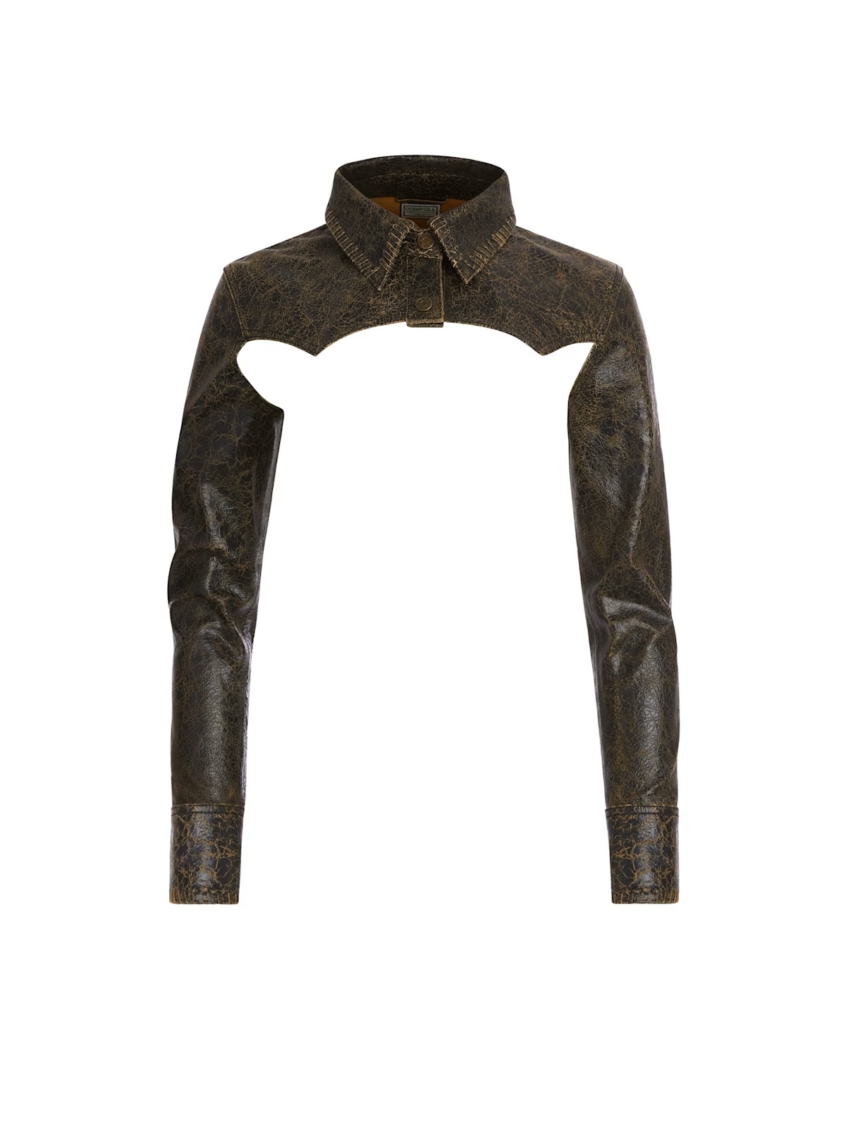 crackle leather crop top - Brown
