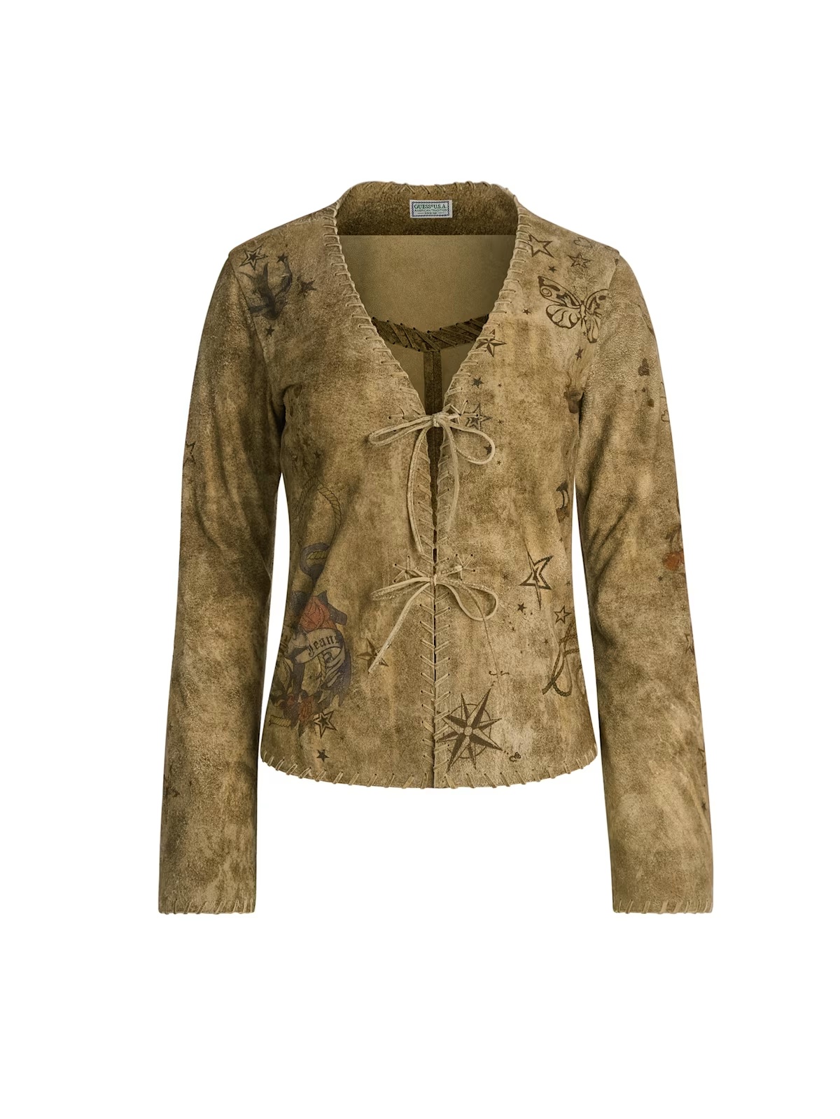 printed suede top - Beige