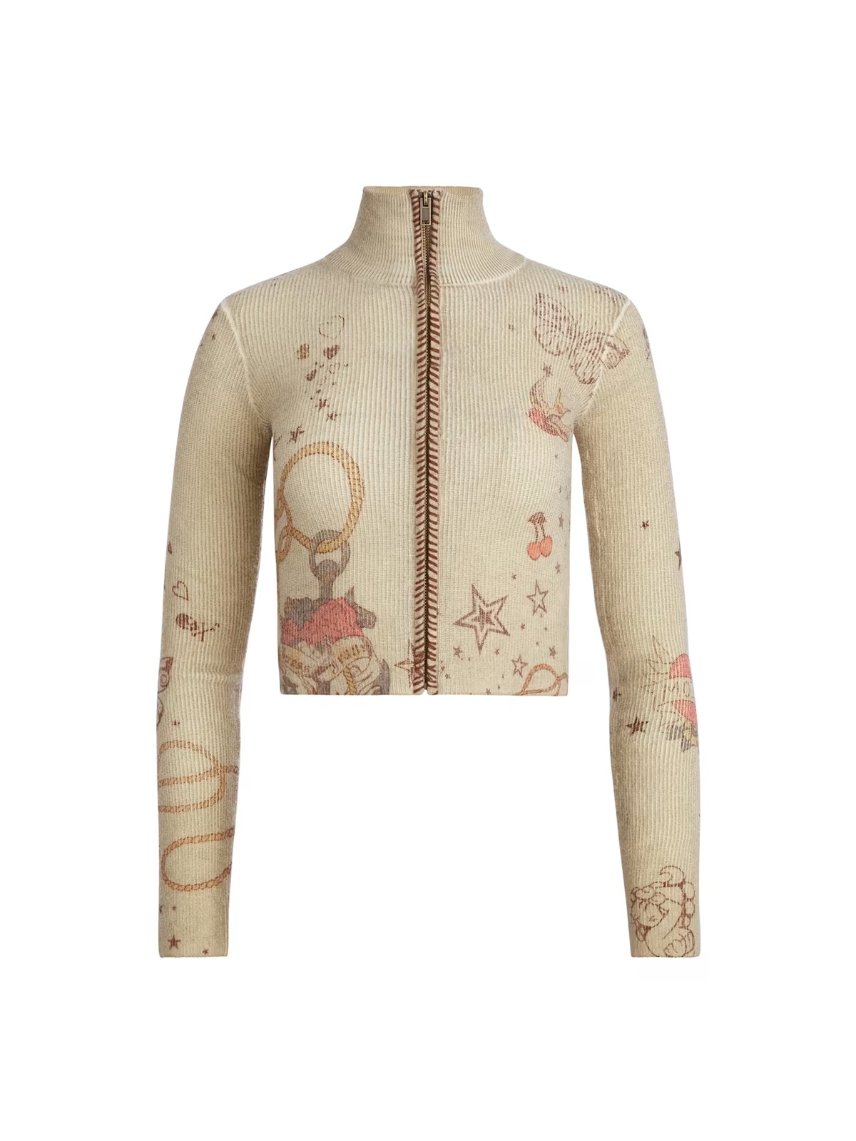 printed stitched sweater - Beige