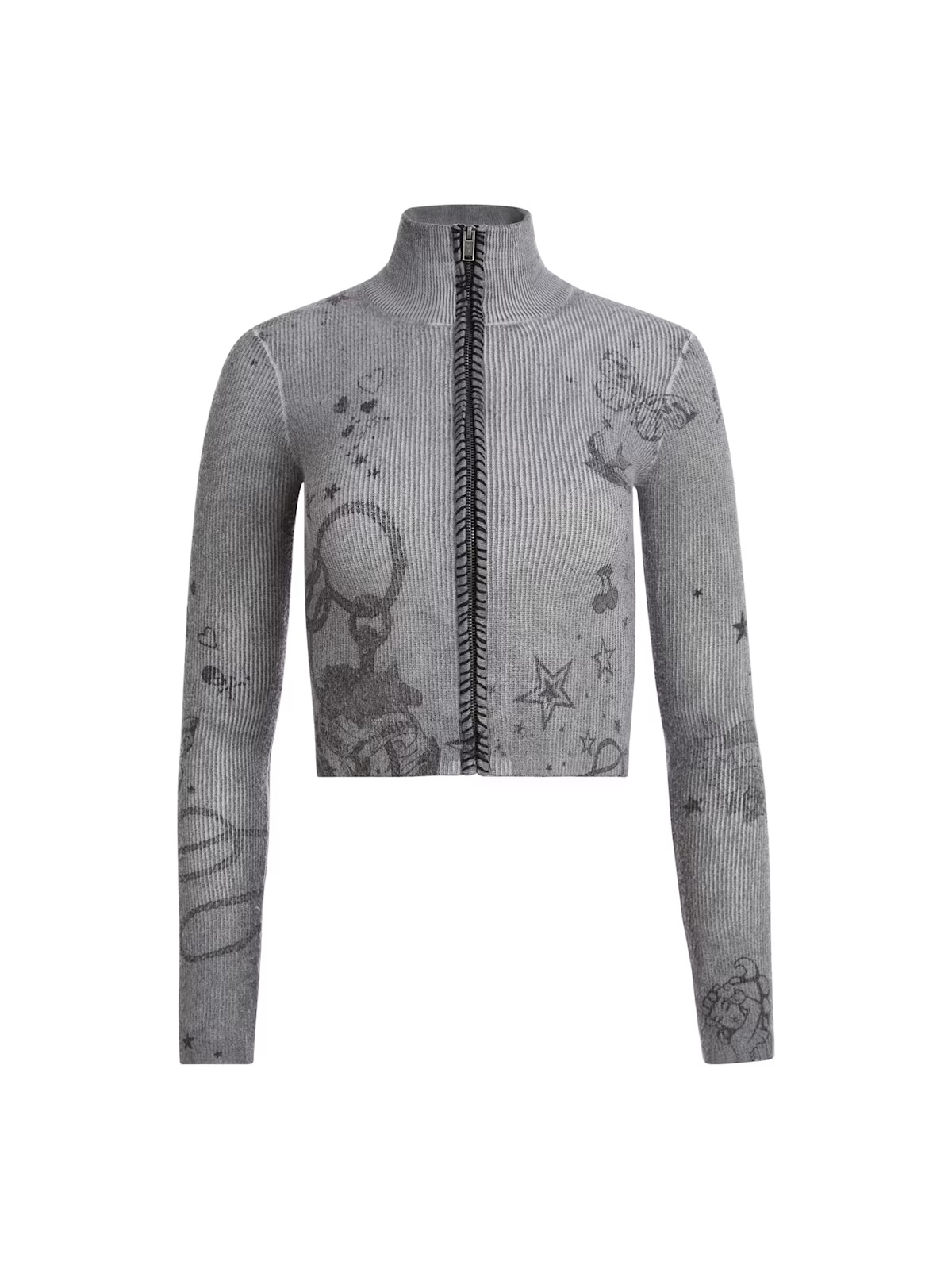 printed stitched sweater - Black