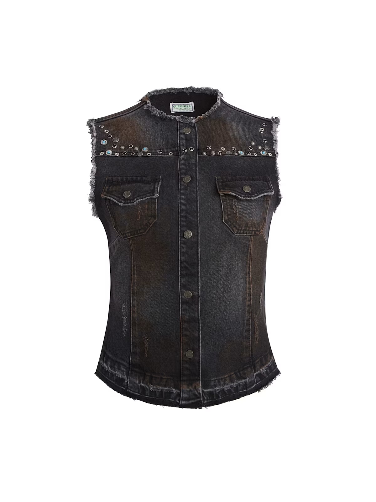 western denim vest - Black