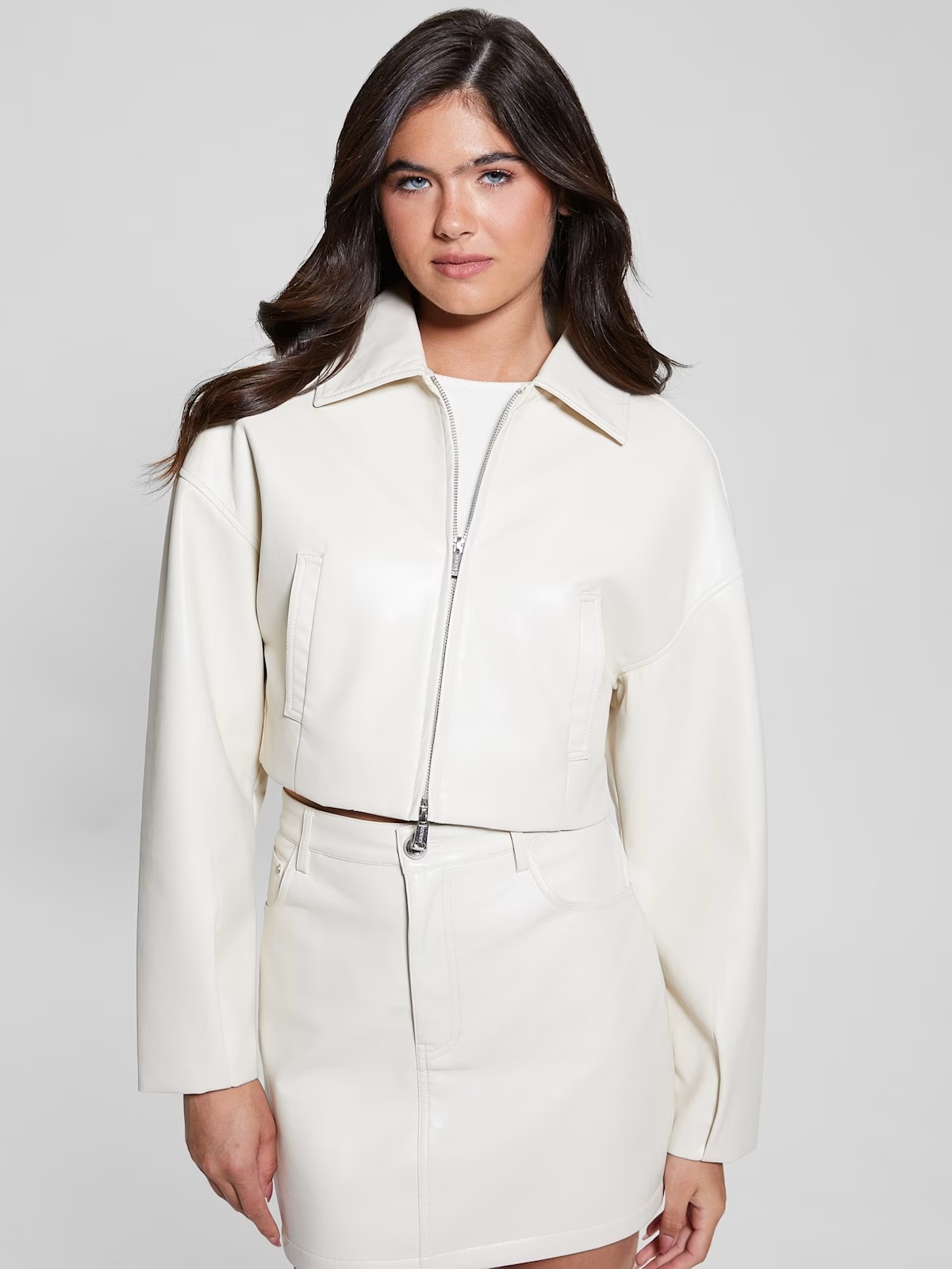 Amy Faux-Leather Crop Jacket - Off-white