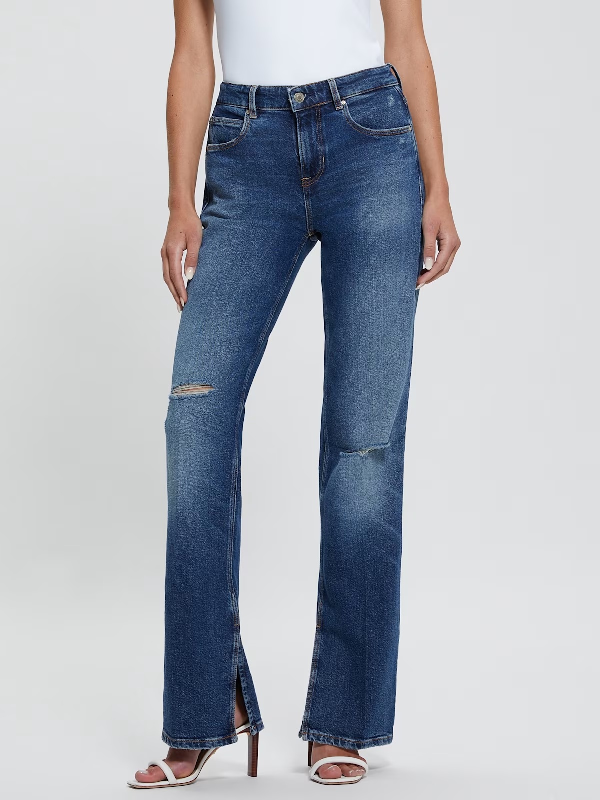 Eco Paulette Flare Split Denim Pants - Blue