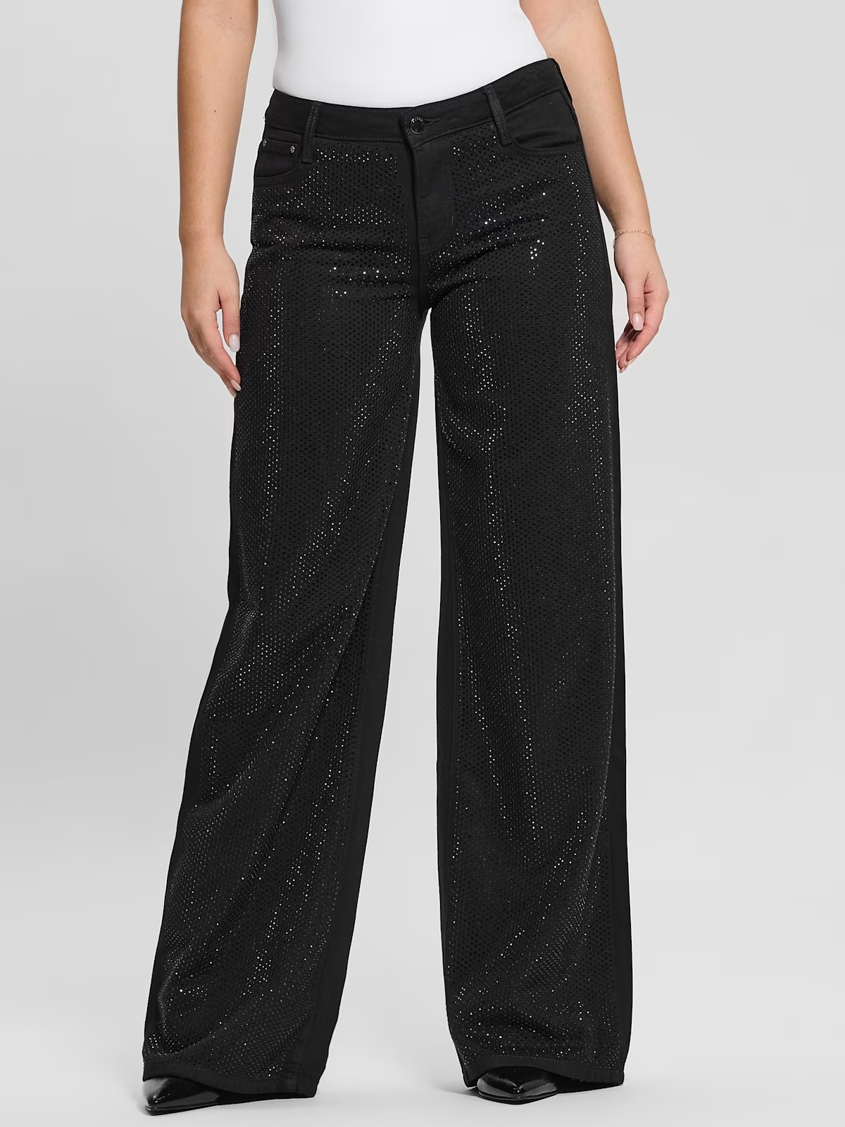 Rhinestone Sexy Palazzo Pants - Black