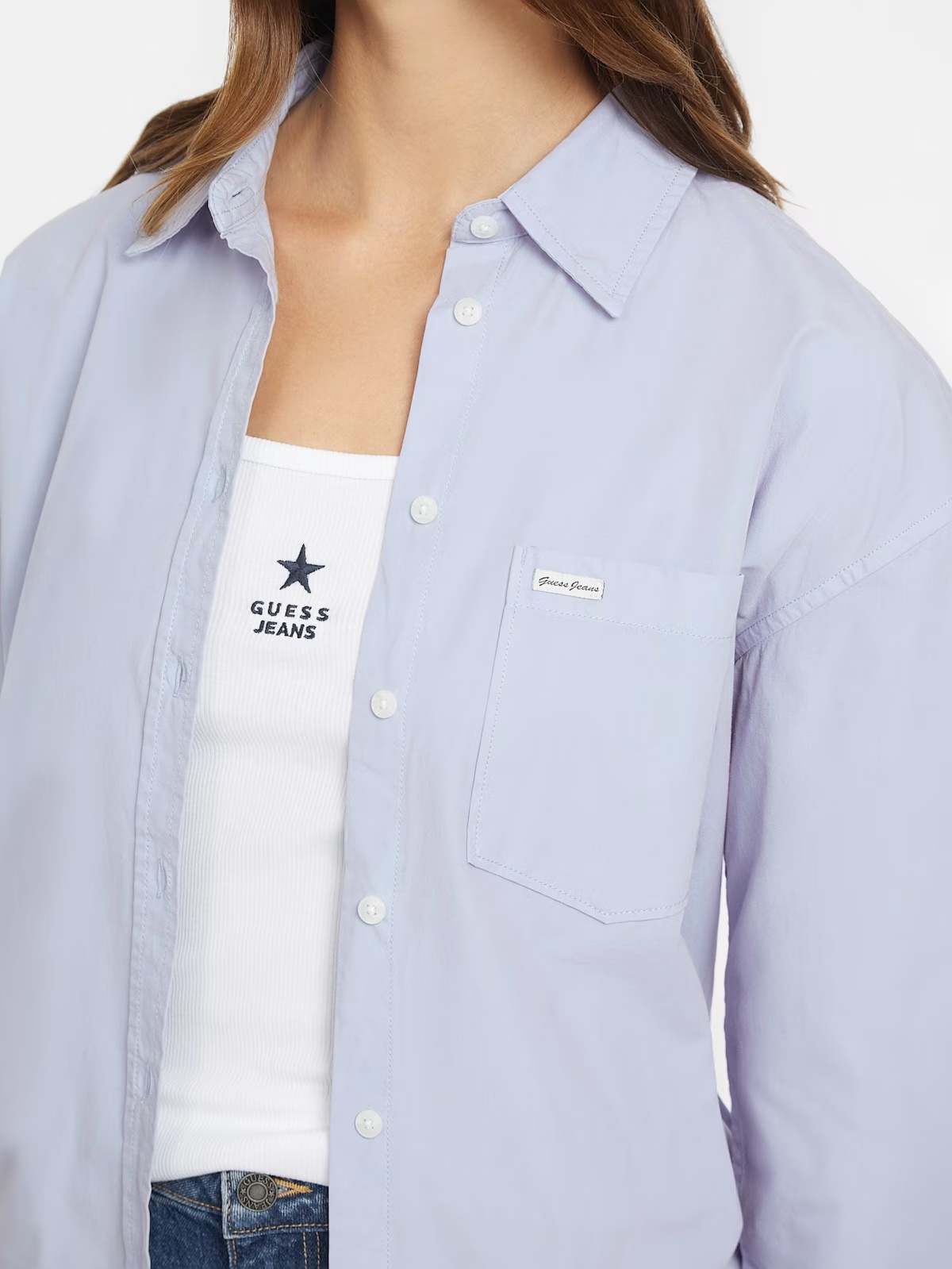 Oversized Long-Sleeve Pocket Shirt - Blue