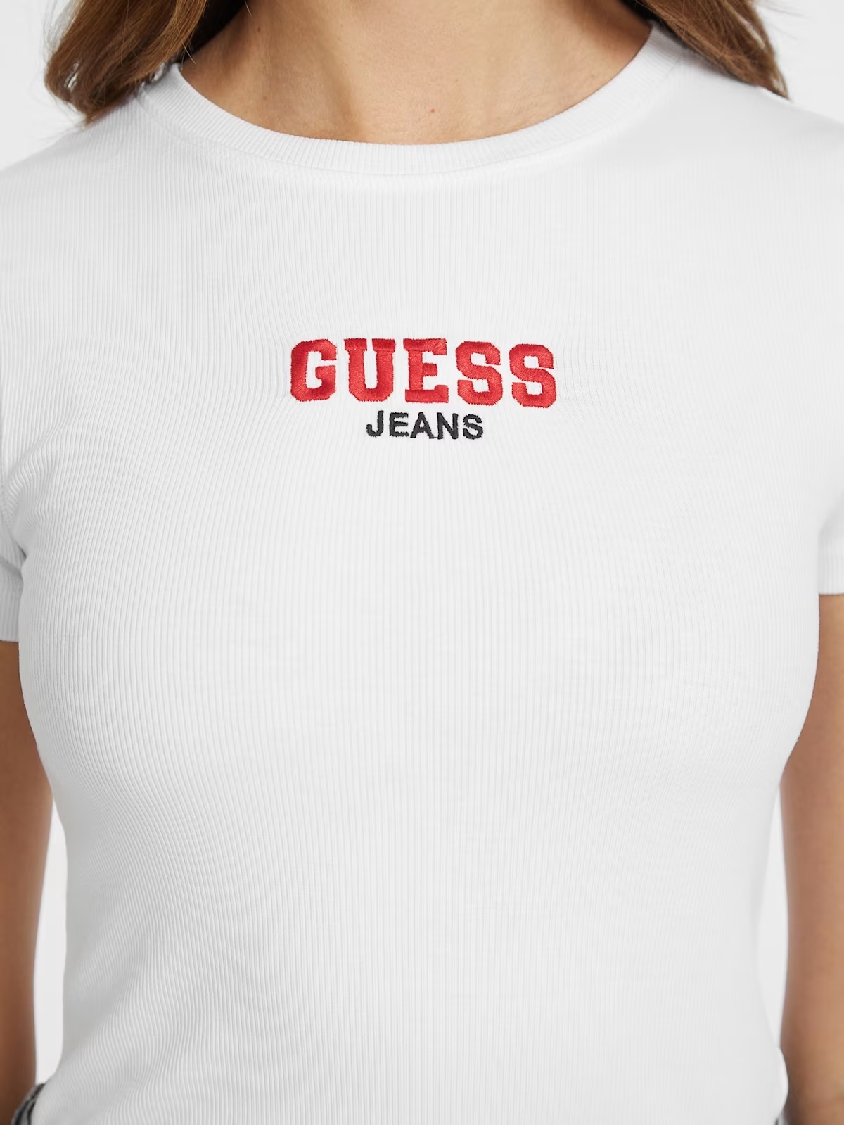 Slim Rib-Knit Embroidered Tee - White