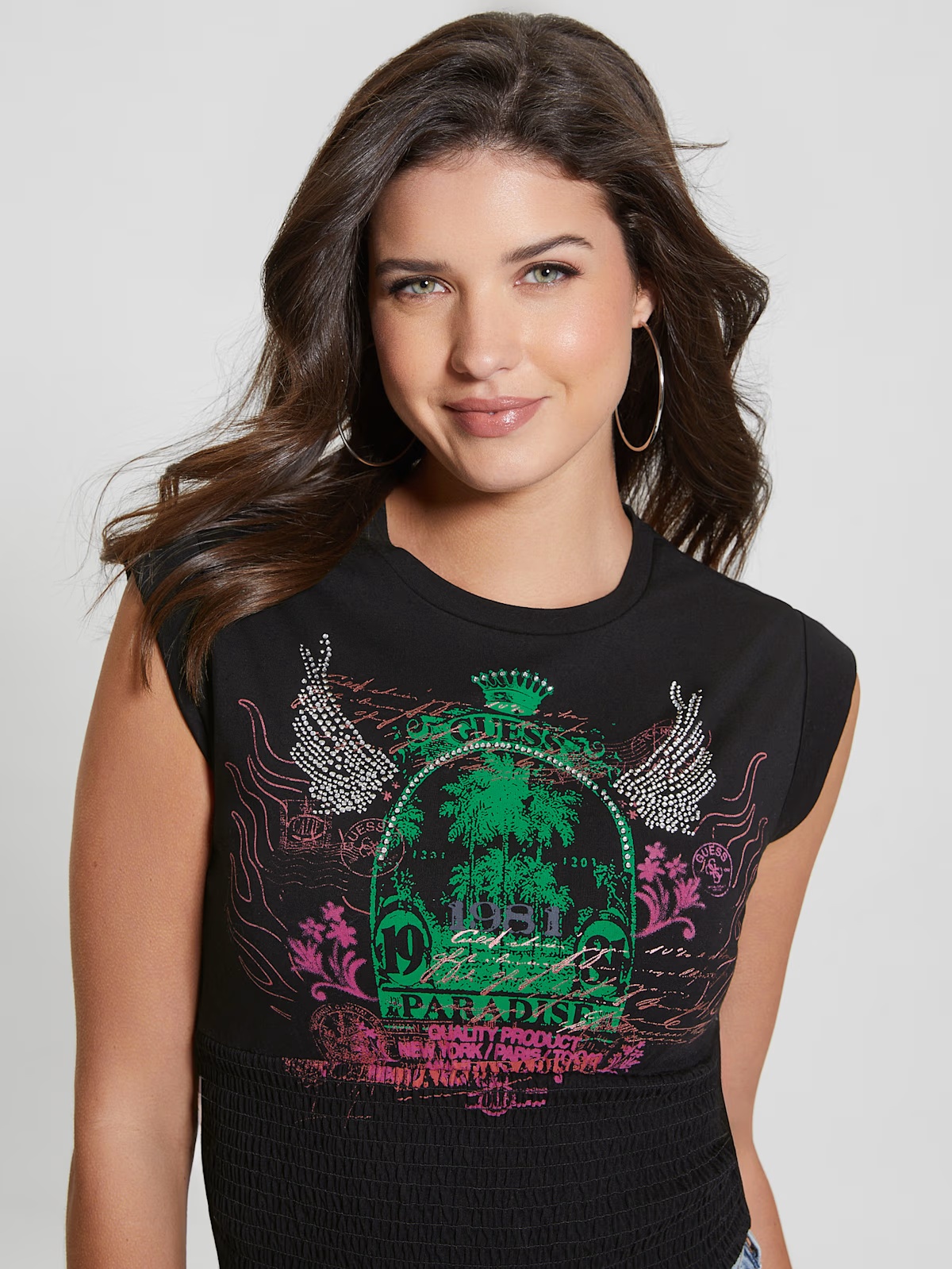 Paradise Rocker Smocked Tee - Black