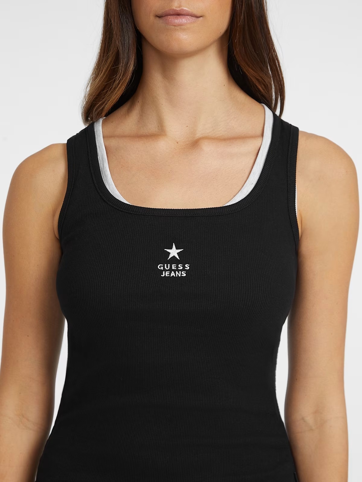 Slim Embroidered Star Tank - Black