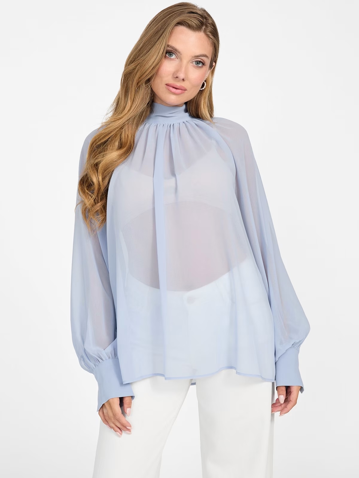Eco Audrine Bow Blouse - Blue