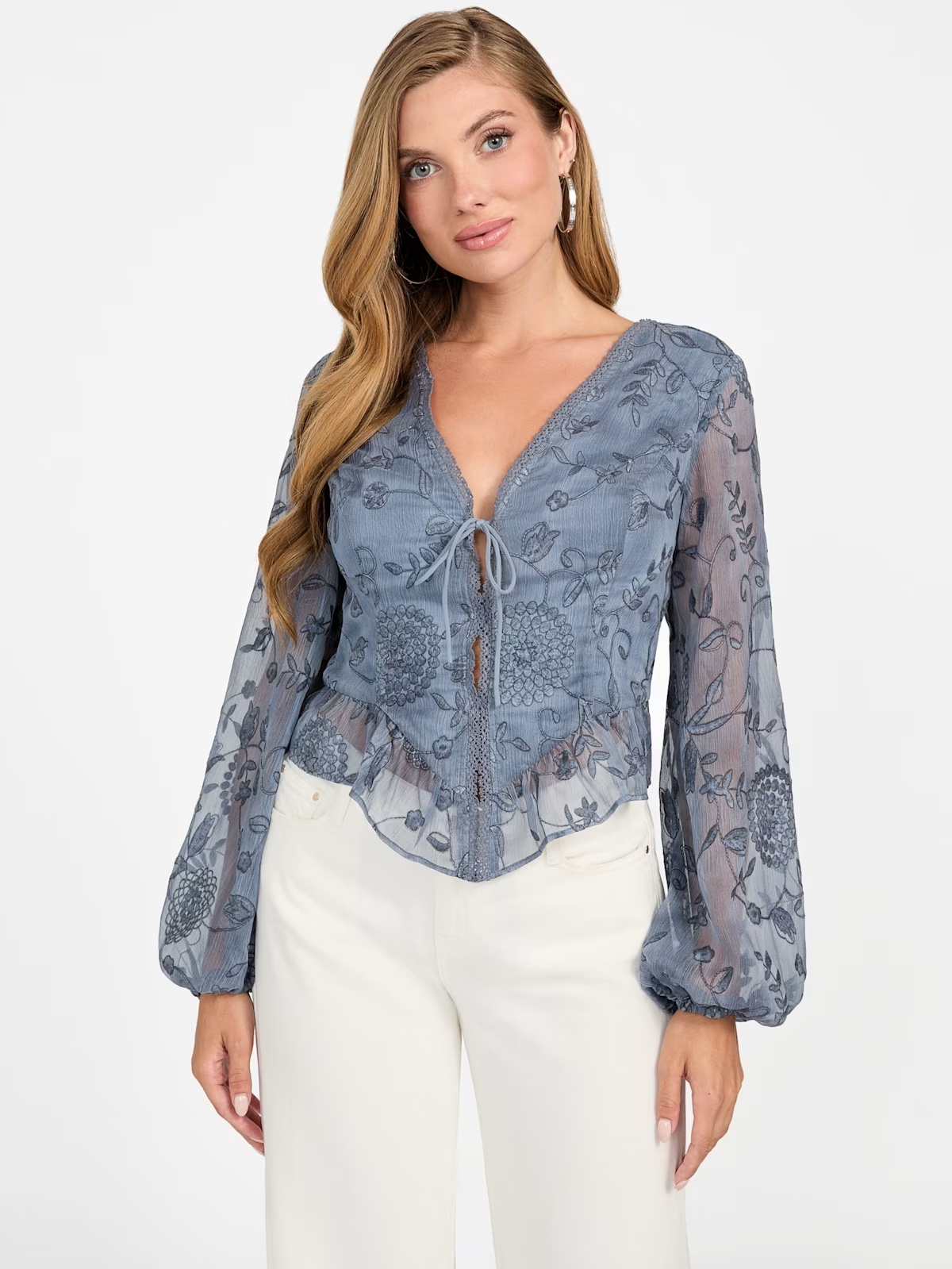 Seiah Tie-Front Top - Blue