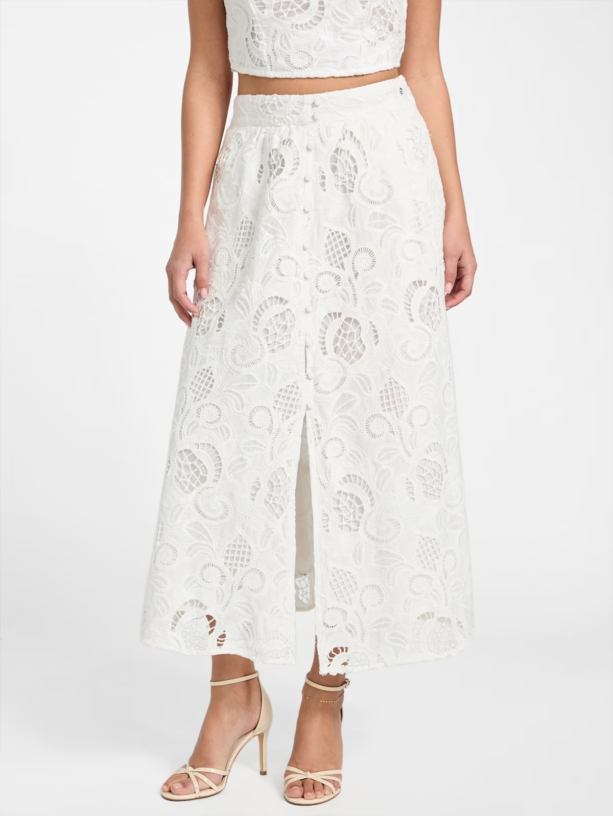 Eco Domitille Long Embroidered Skirt - White