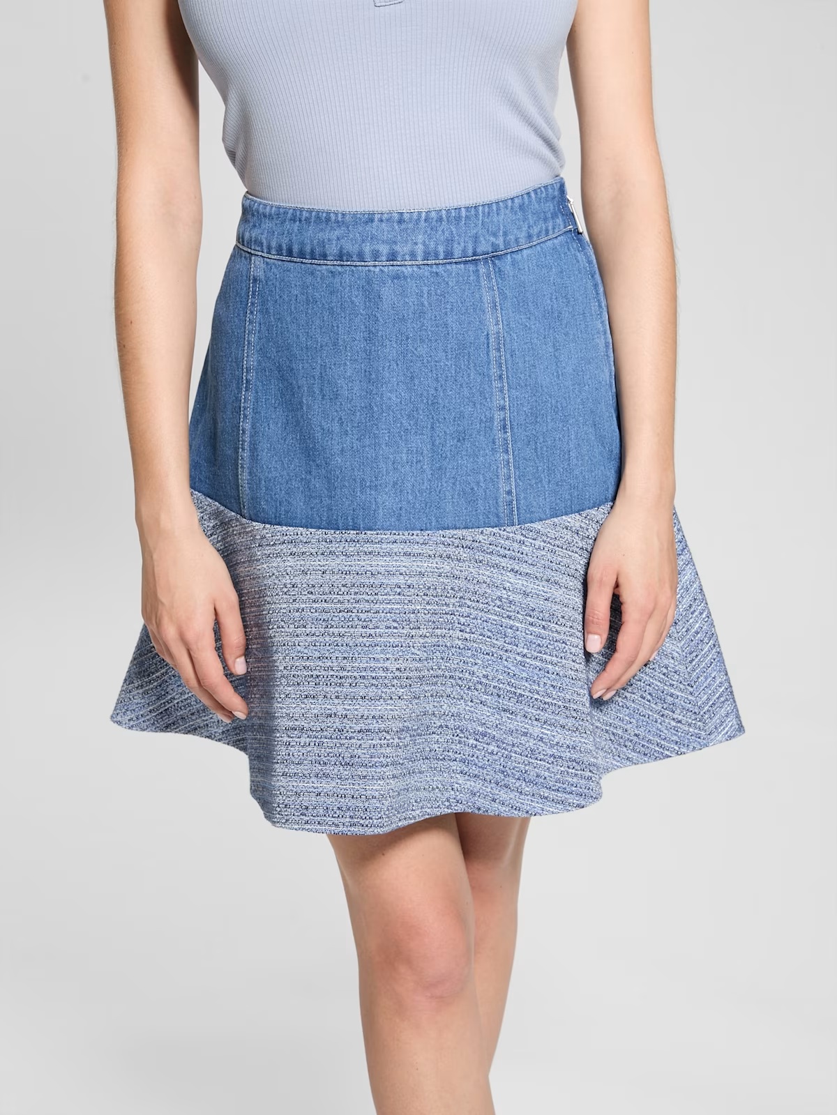 Elsie Tweed and Denim Skirt - Blue