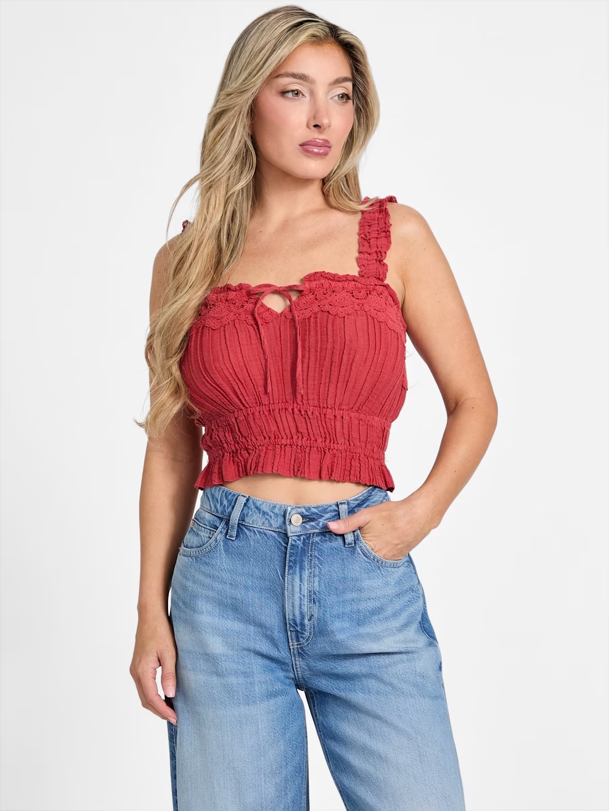 Eco Reya Gauze Top - Red