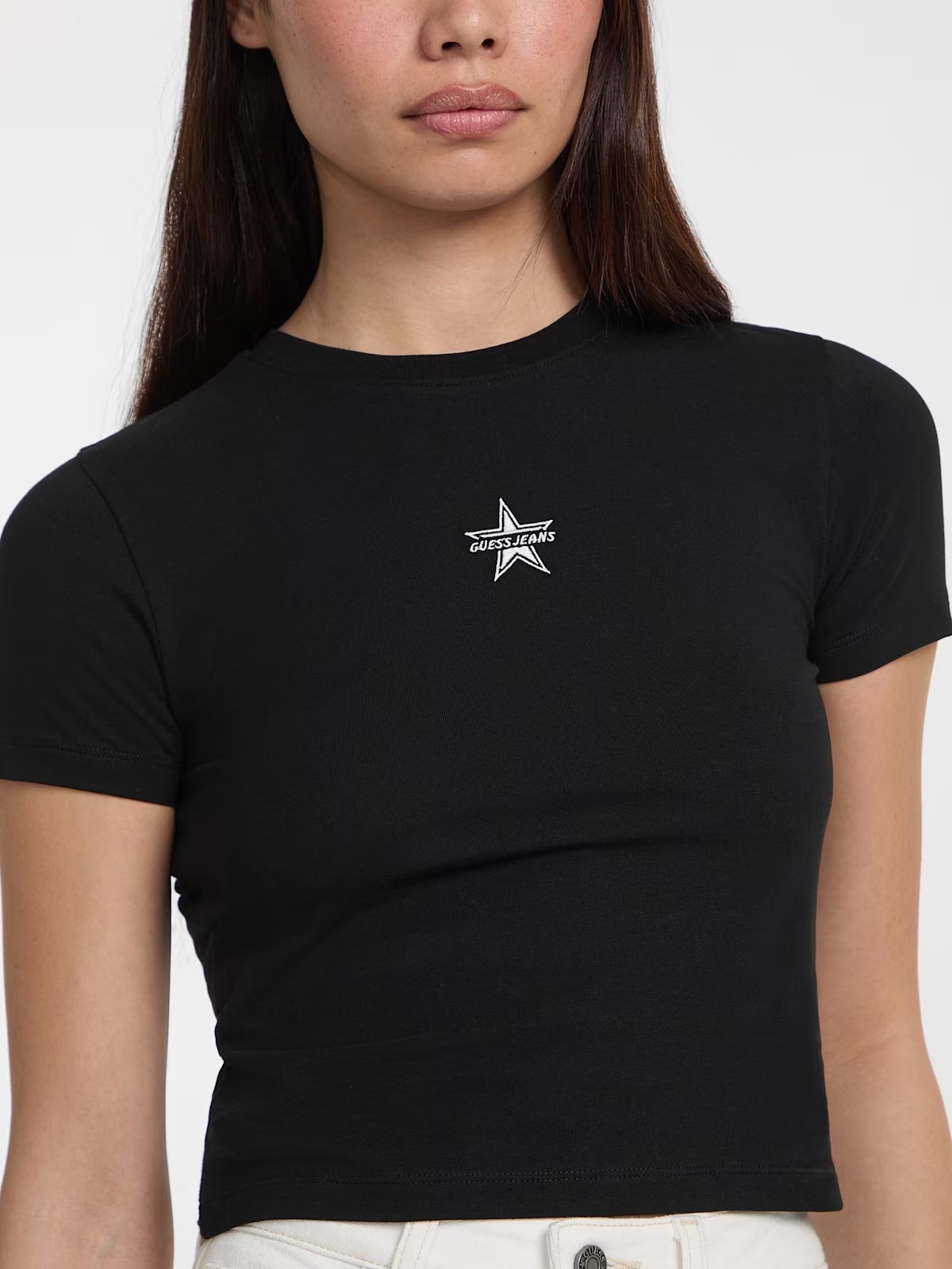 Eco Crewneck Star Crop Tee - Black
