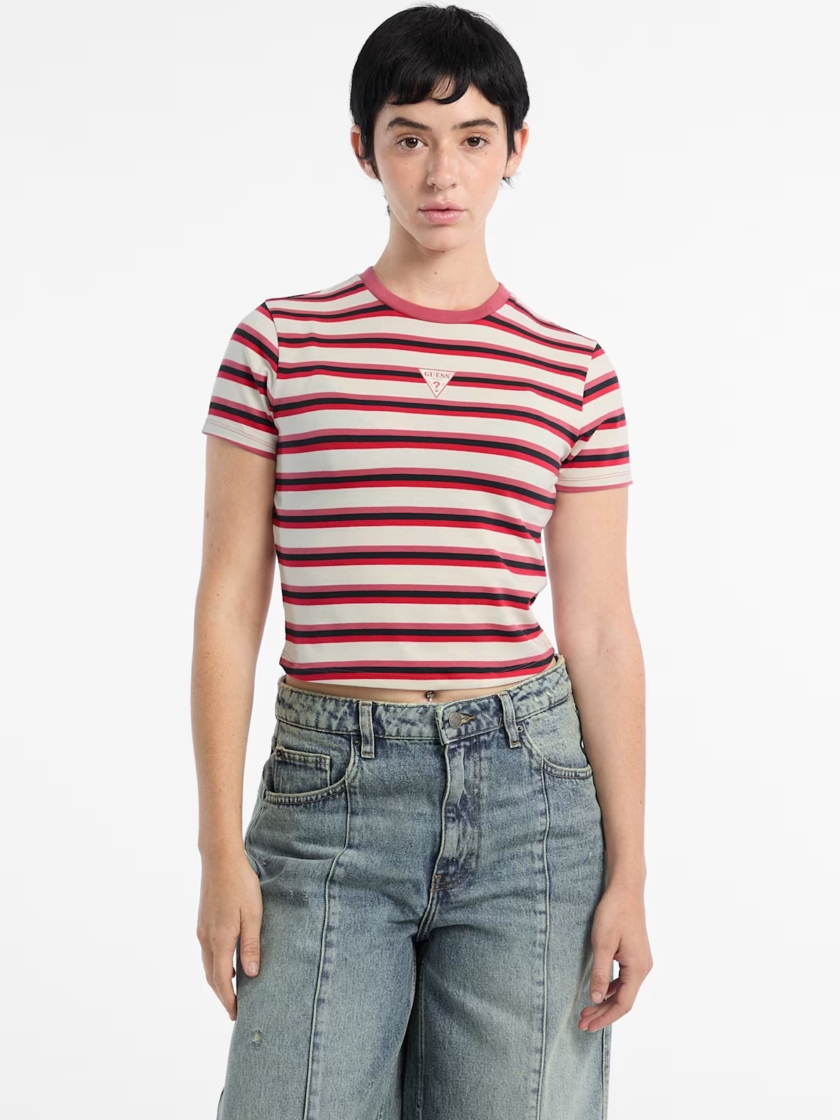 Eco GUESS Originals Core Striped Baby Tee - Red