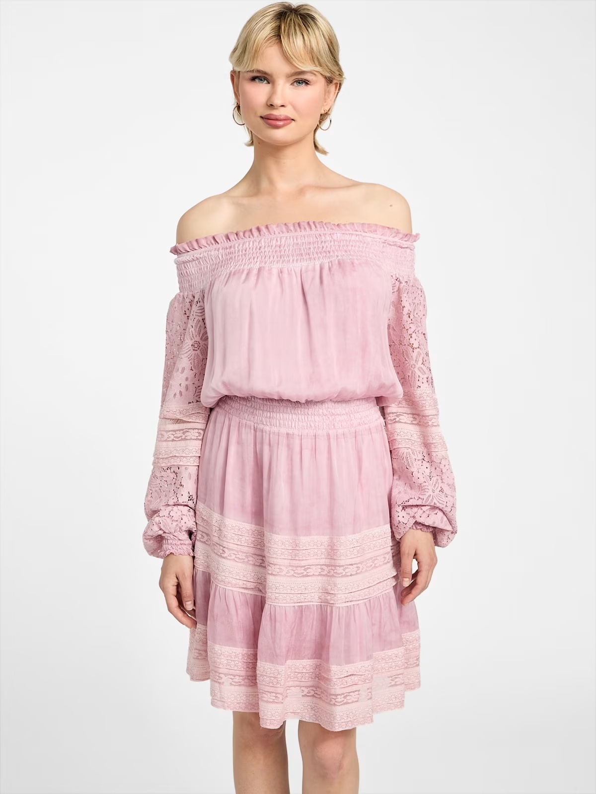 Audrey Off-the-Shoulder Mini Dress - Pink