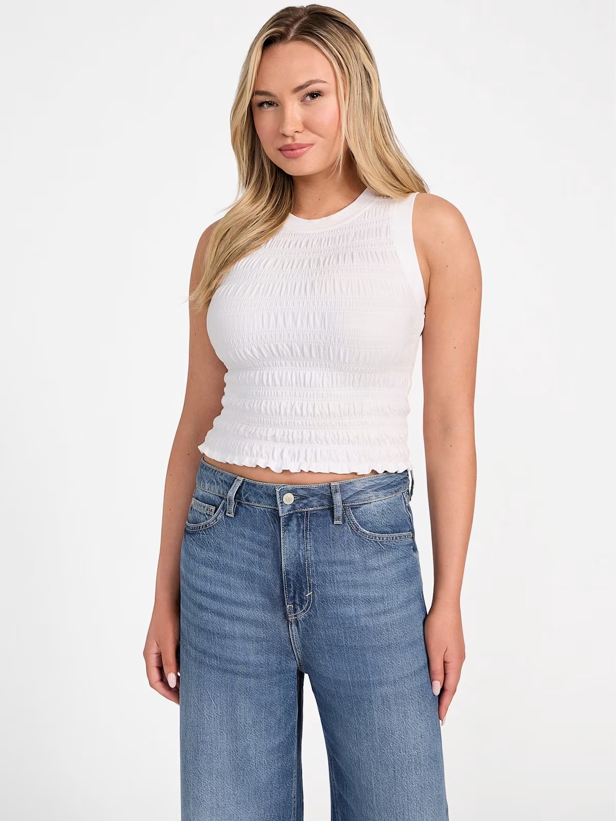 Eco Claire Smocked Tank Top - White