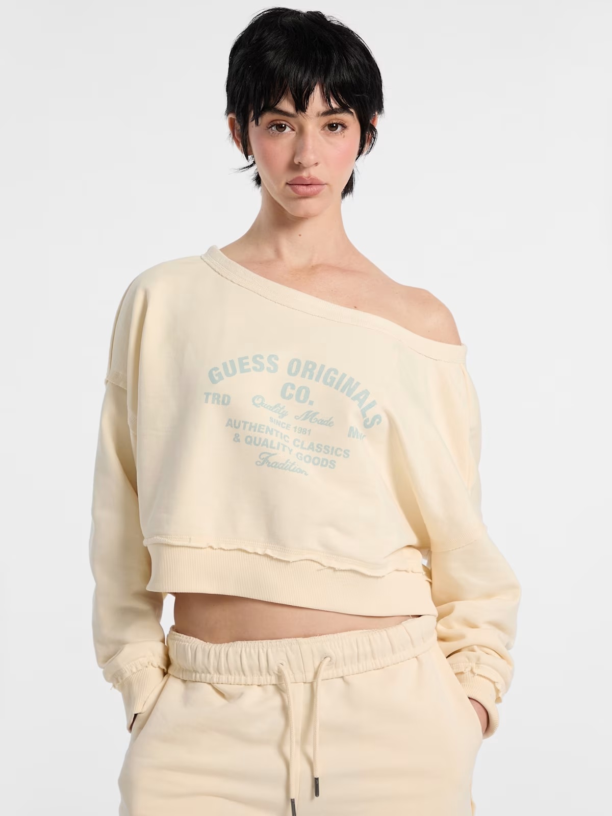 GUESS Originals Eco Boat-Neck Sweatshirt - White