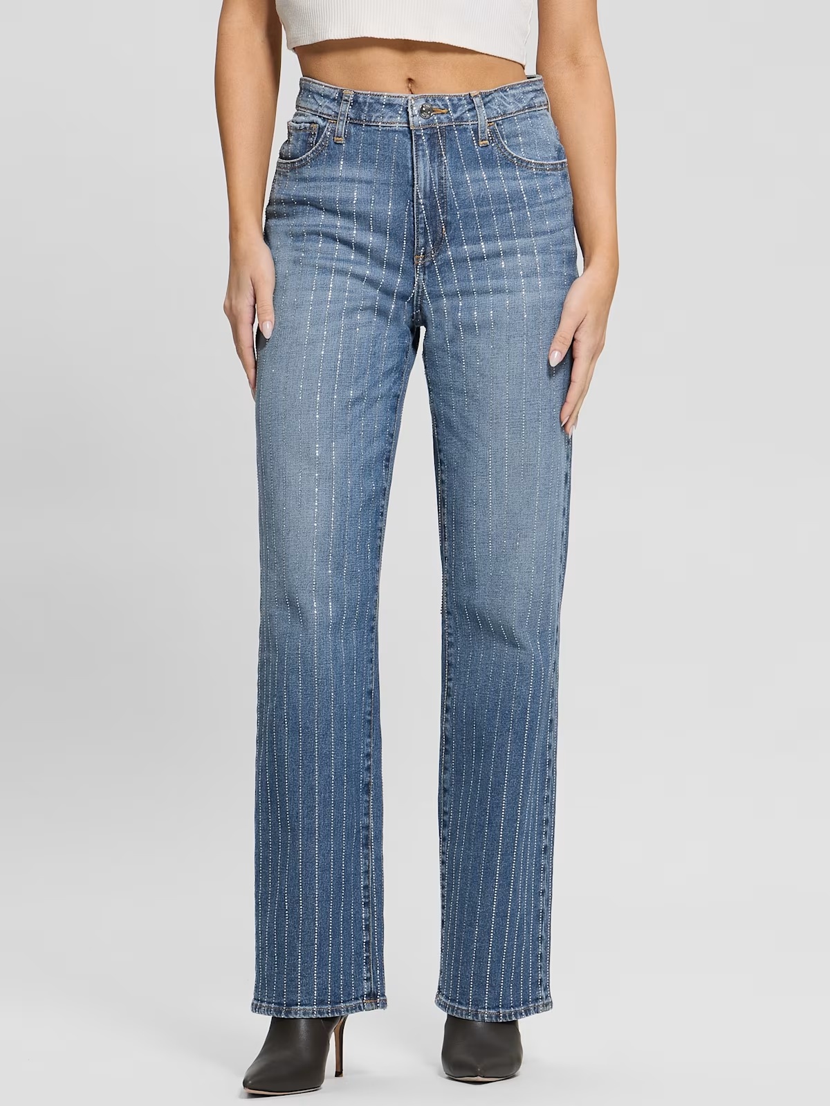 '90s High-Rise Rhinestone Jeans - Blue