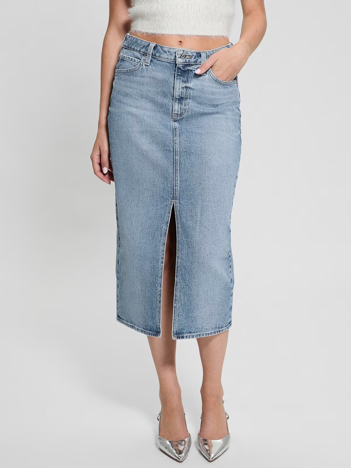 Eco Mila Midi Denim Skirt - Blue