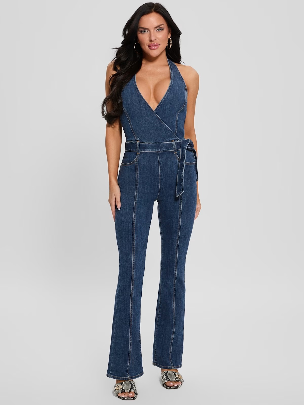 Eco Claire Denim Halter Jumpsuit - Blue