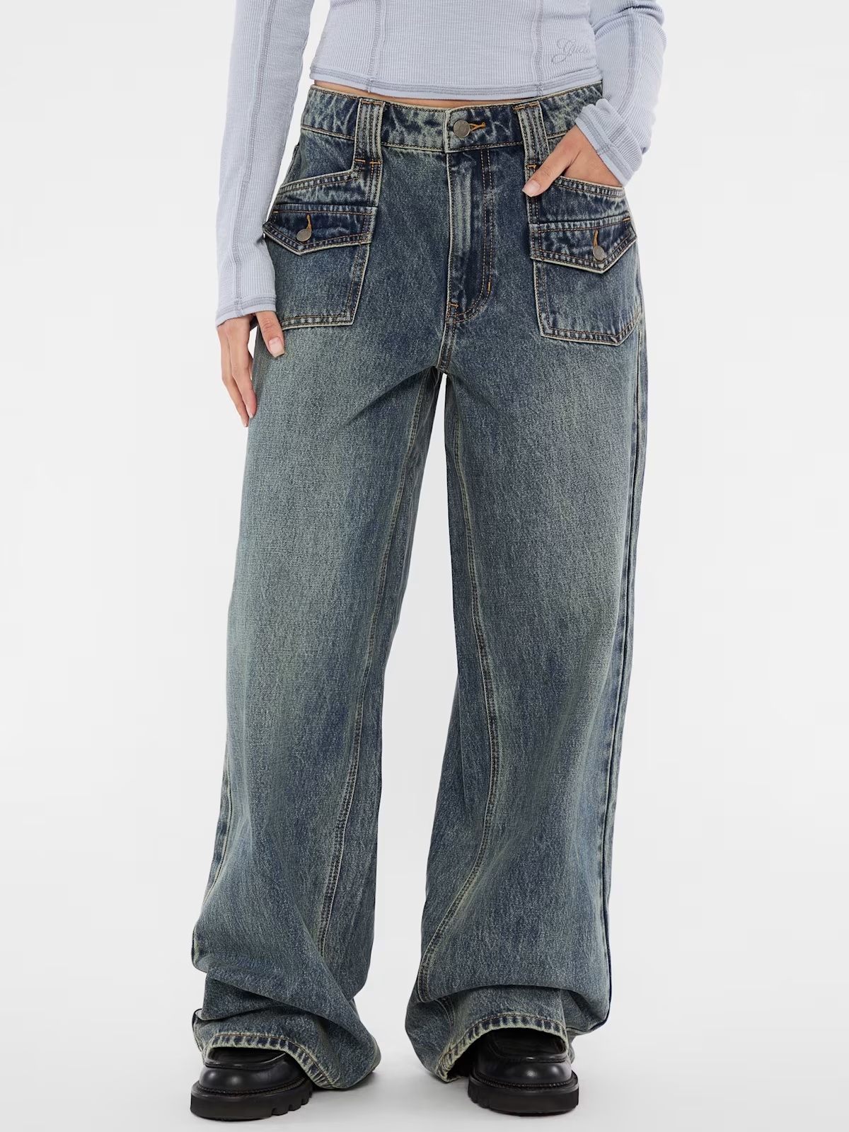 GUESS Originals Double Patch Pocket Wide Leg Jeans - Blue