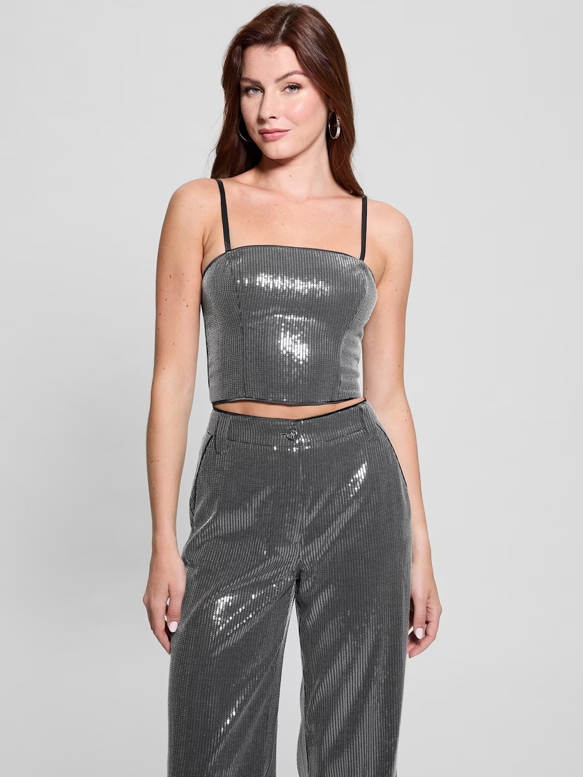 Cassia Sequined Bustier Top - Grey