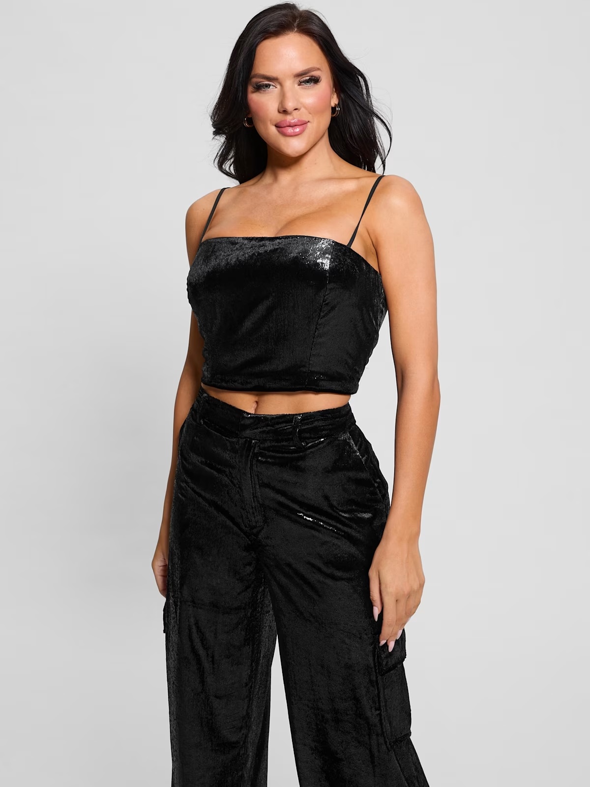 Jolie Velvet Crop Cami - Black