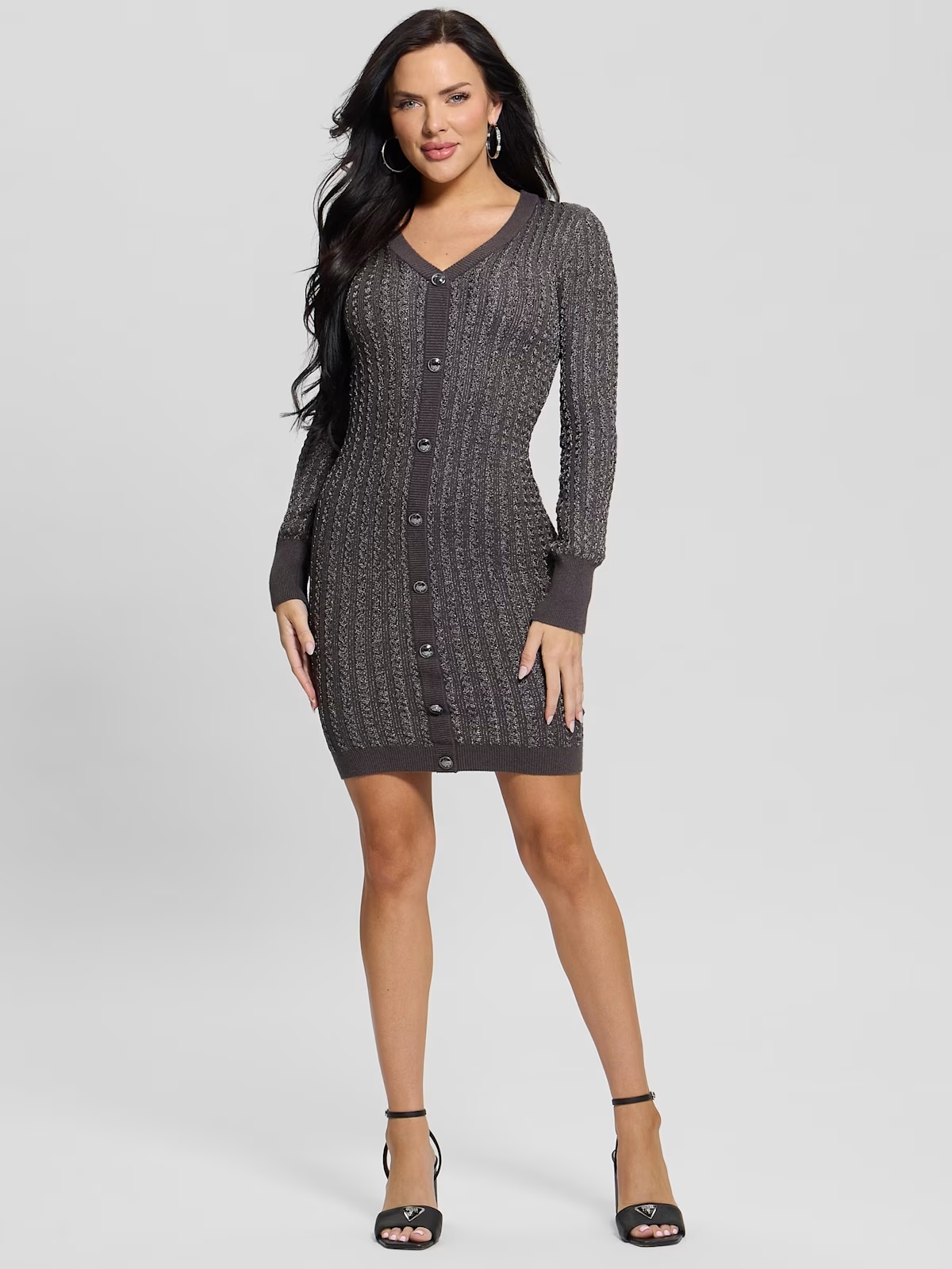 Josie Button Sweater Dress - Grey