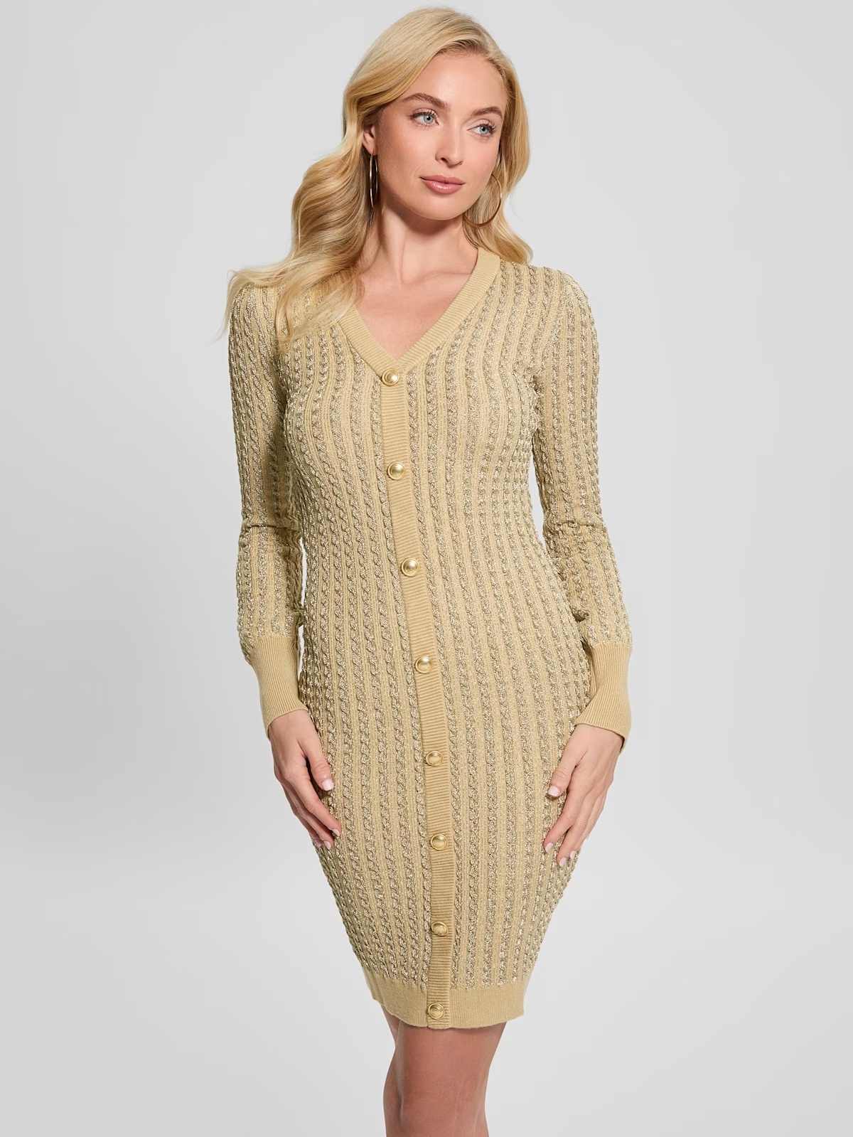 Josie Button Sweater Dress - Beige