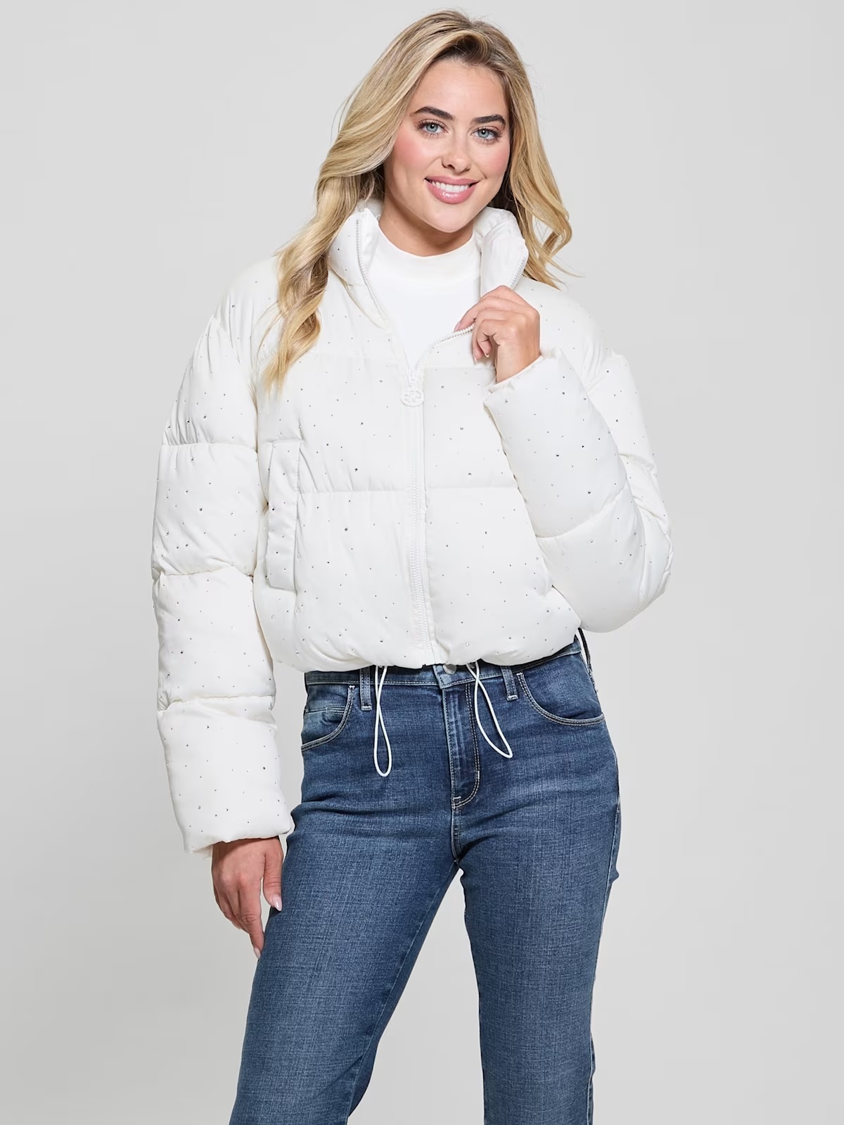 Antonia Strass Rhinestone Puffer Jacket - White
