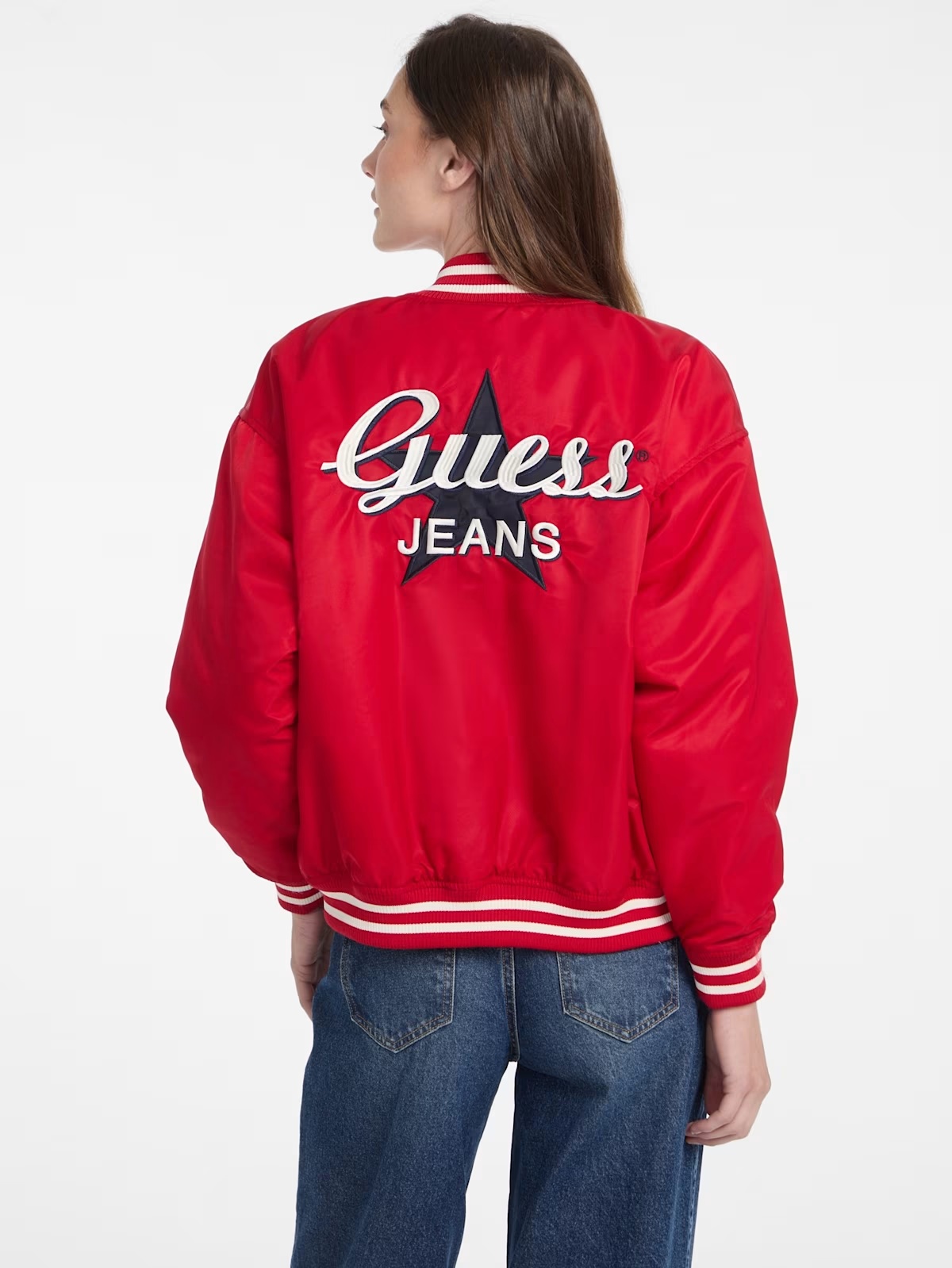Eco Embroidered Varsity Jacket - Red