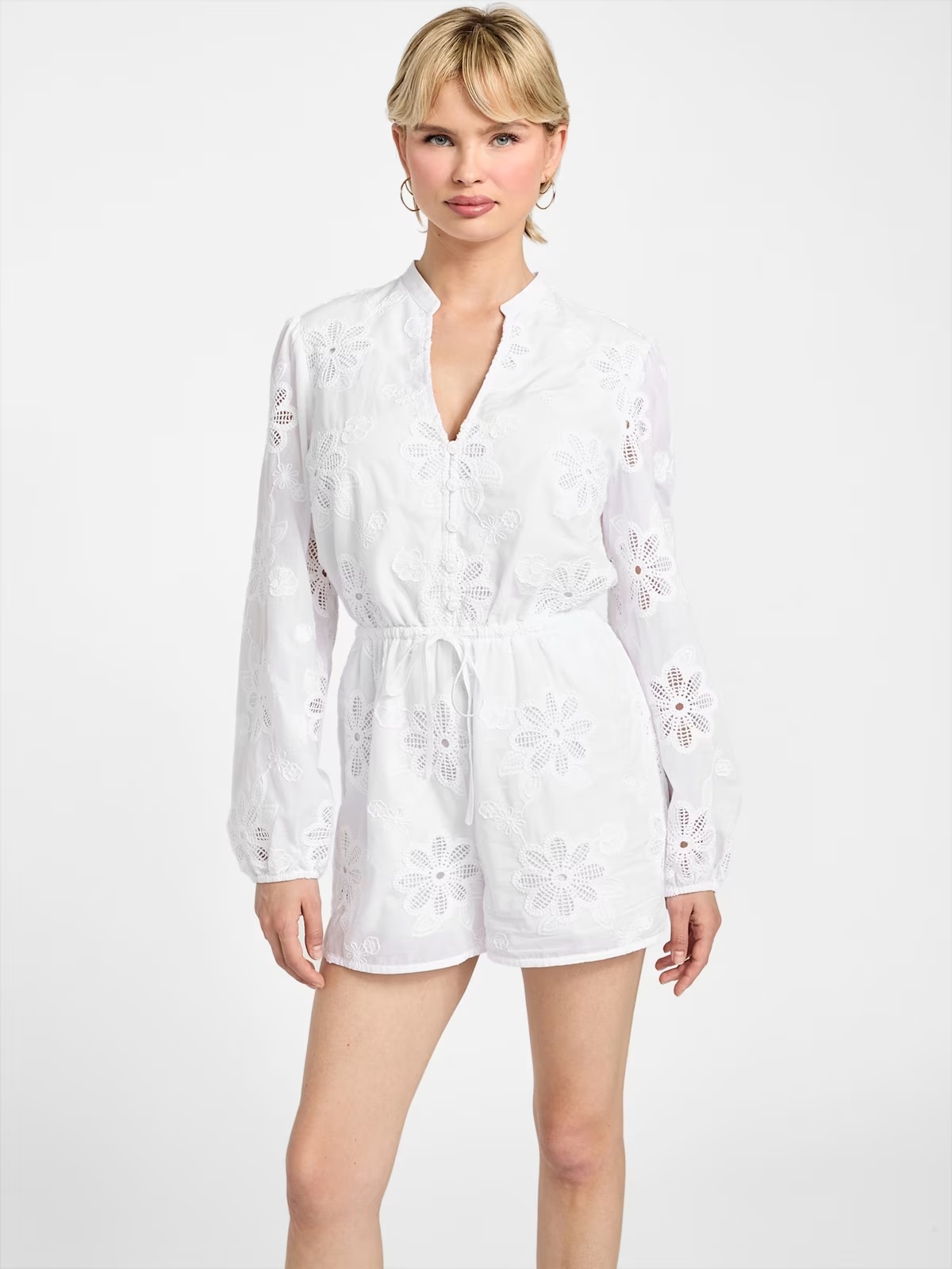 Hazel Embroidered Eyelet Romper - White