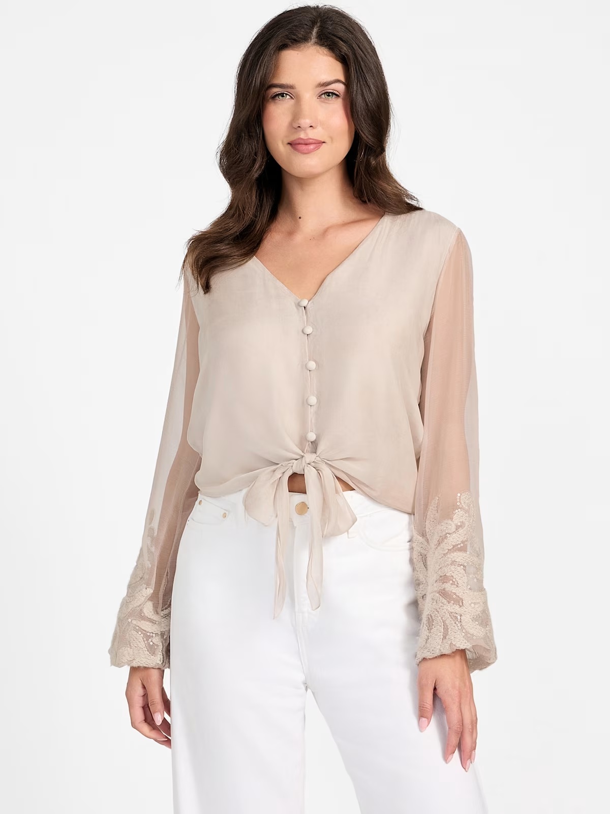 Camilla Silk-Blend Top - Beige