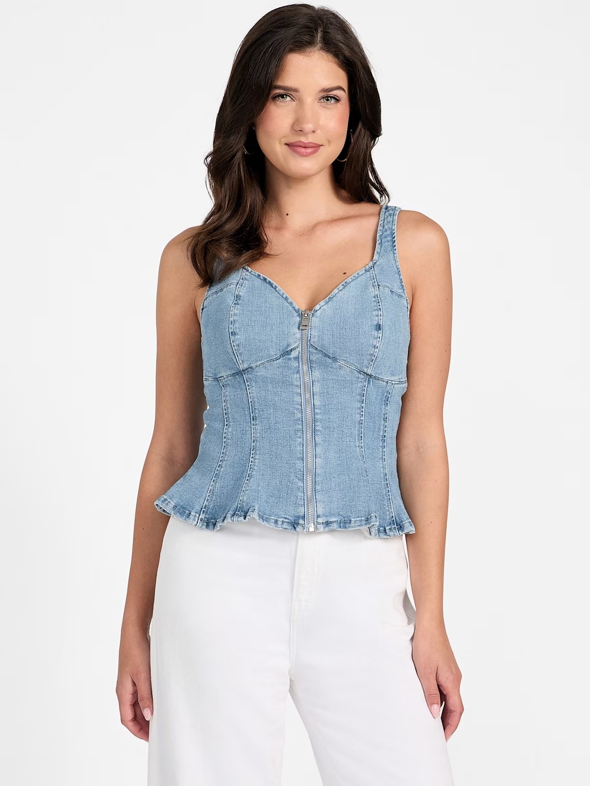 Anika Denim Peplum Top - Blue