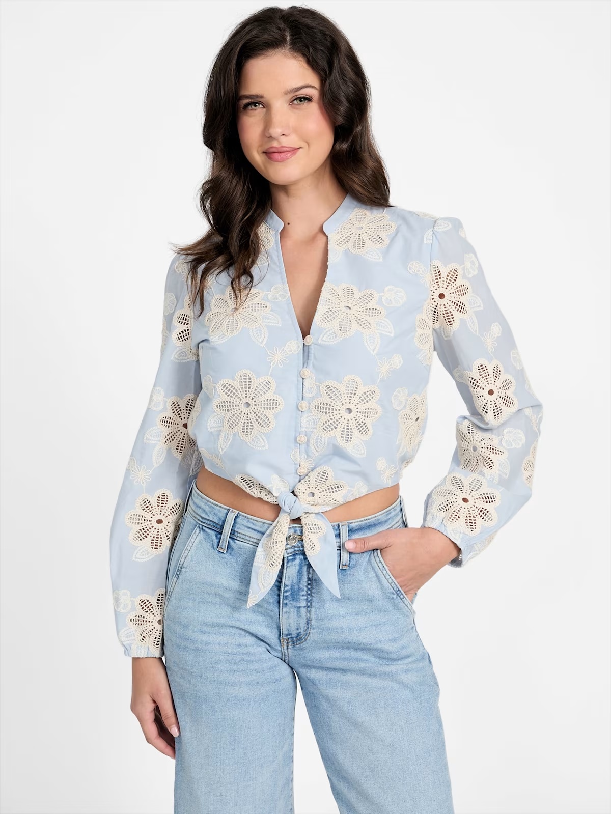 Hazel Embroidered Eyelet Top - Blue
