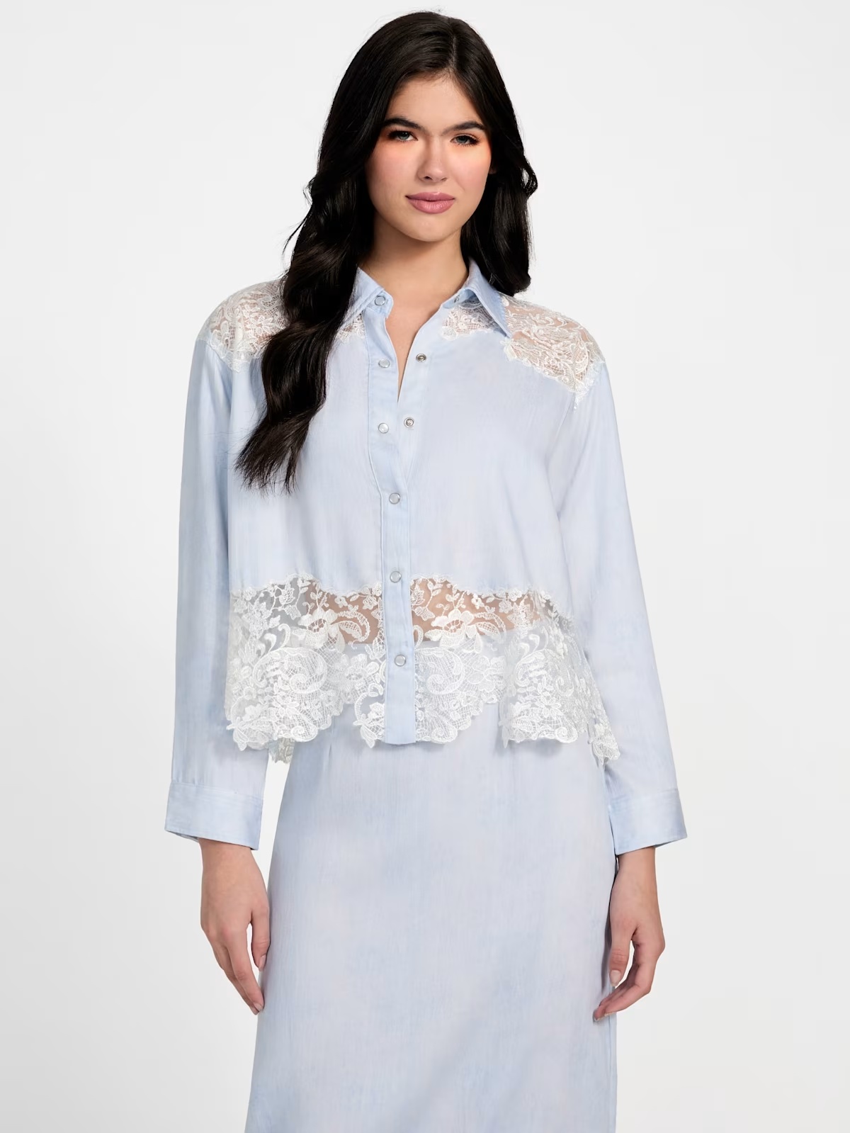 Evie Lace Denim Top - Blue