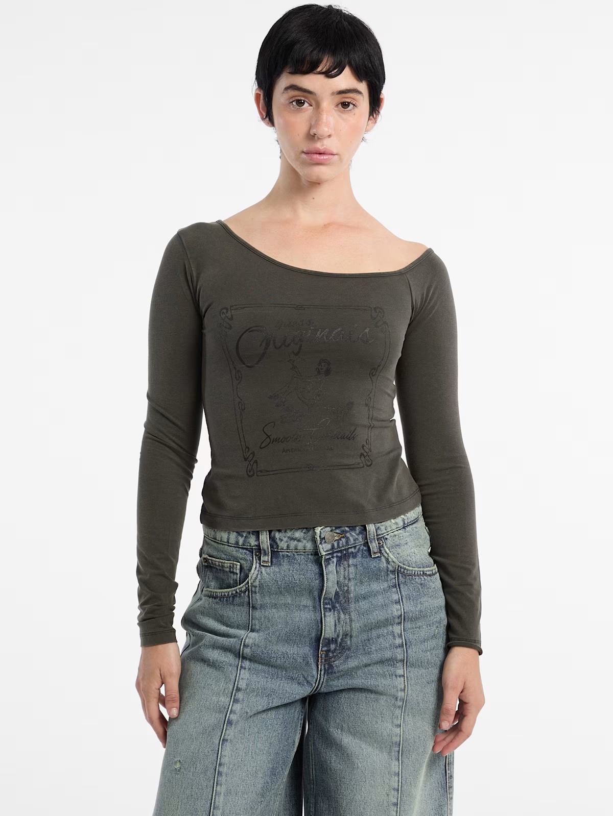 GUESS Originals Off-the-Shoulder Tee - Black