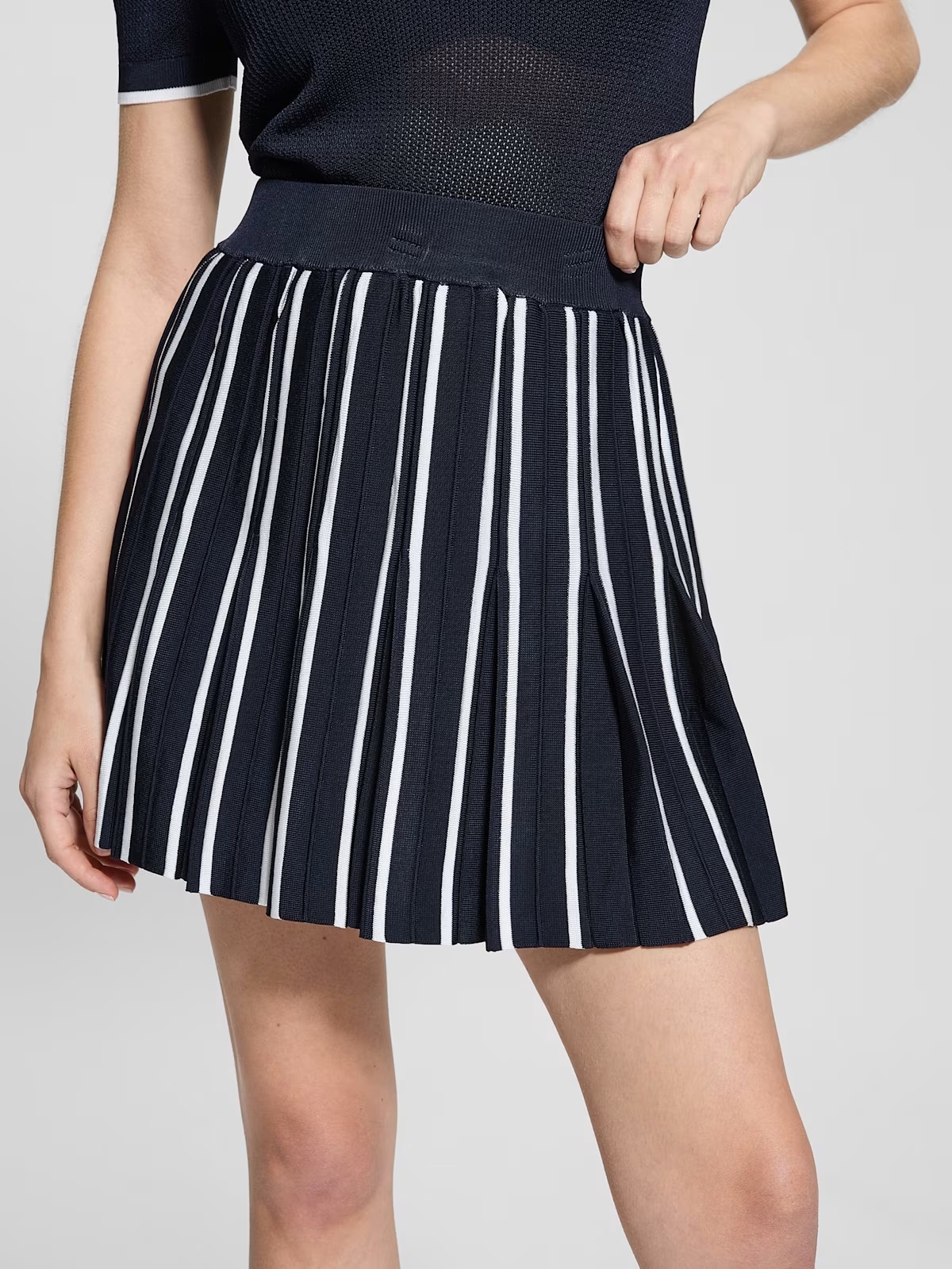 Striped Pleated Sweater Skirt - Blue